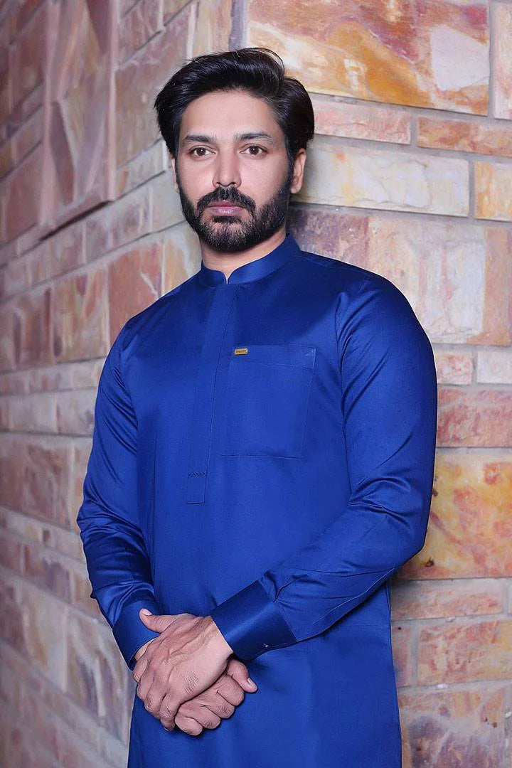 Royal Blue Cotton Kameez Trouser AI-304 - Sprucity