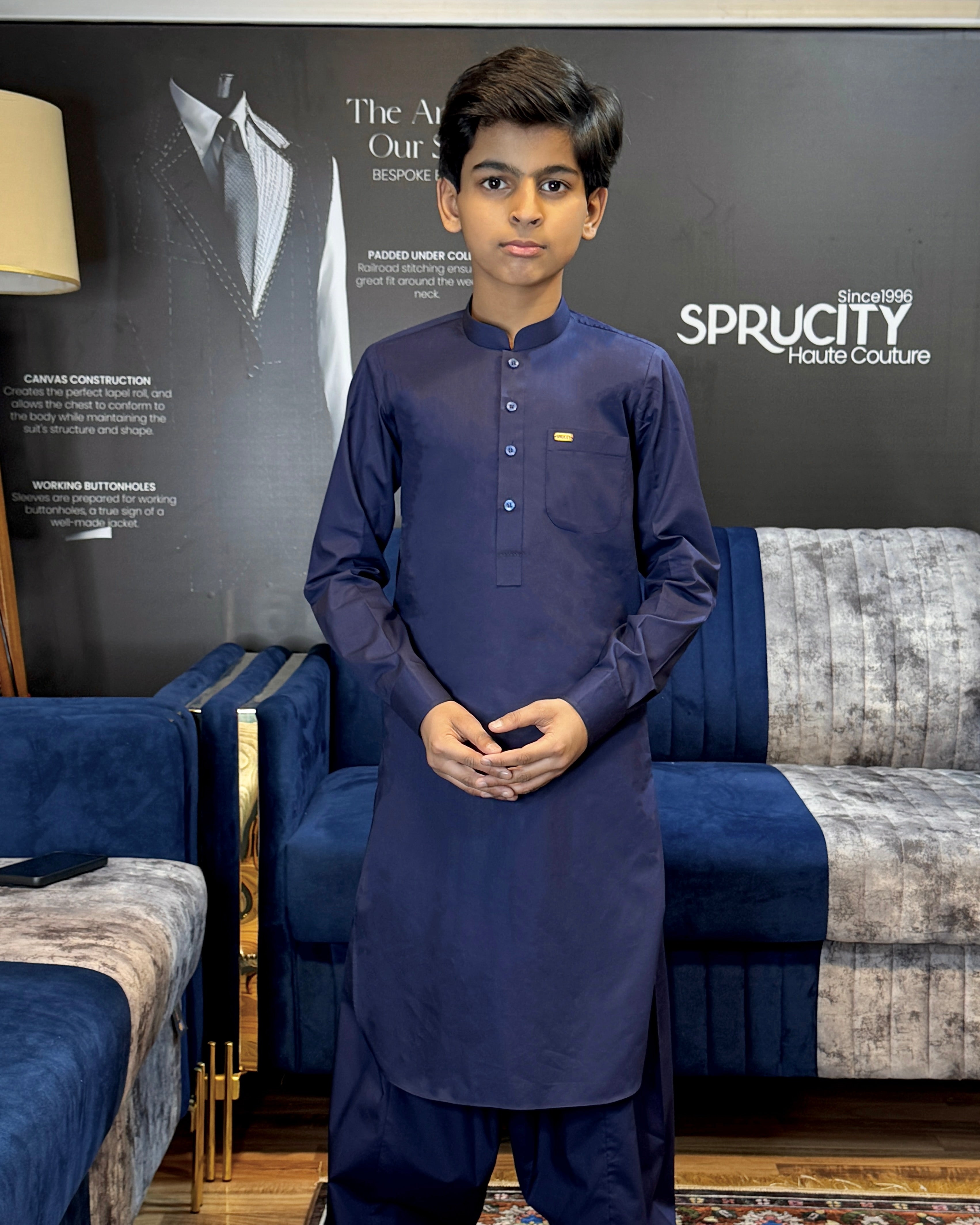 Navy Blue Classic Teen Shalwar Kameez - Sprucity