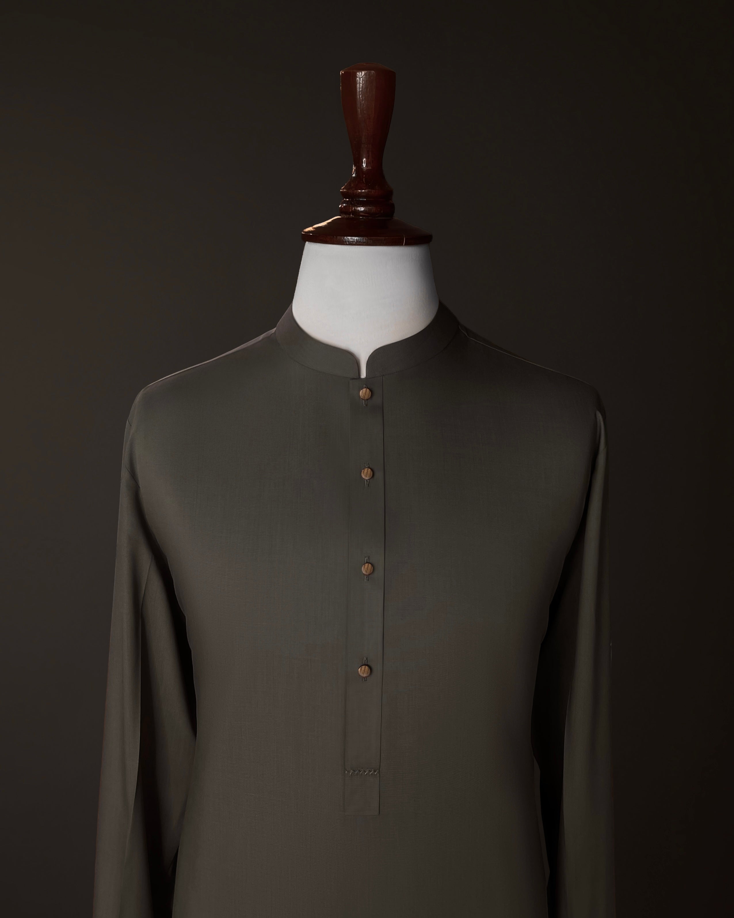 Dark Olive Green Shalwar Kameez In Imported Suiting Fabric