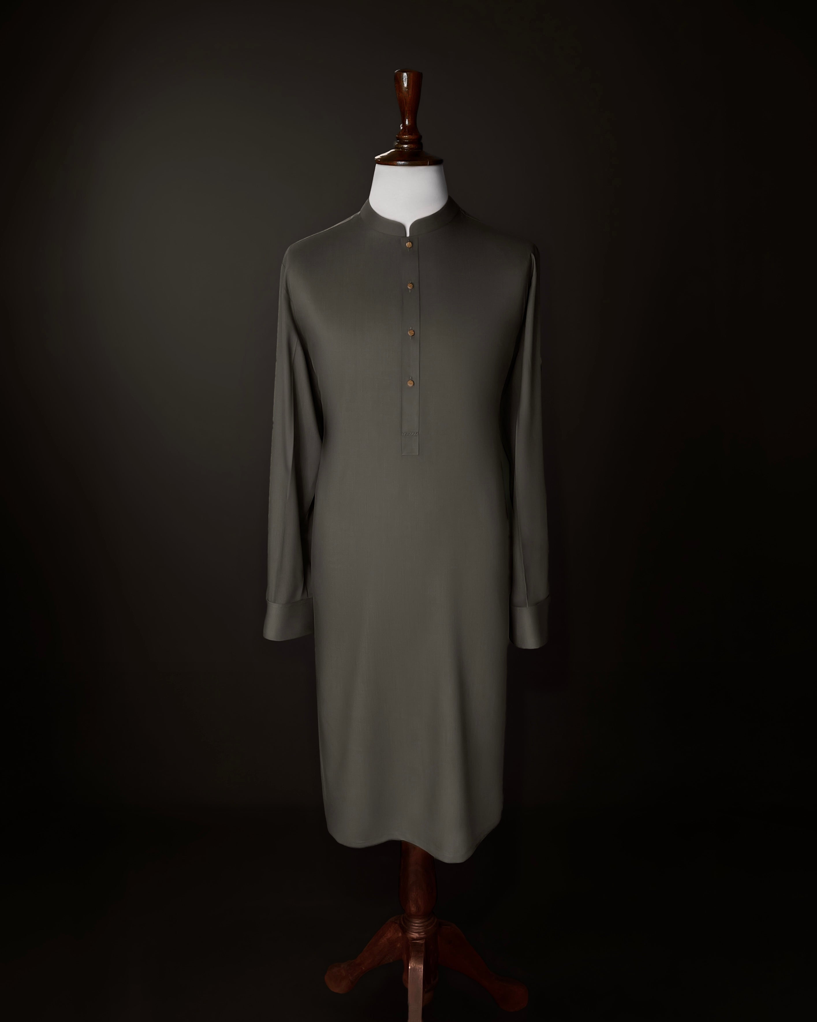 Dark Olive Green Shalwar Kameez In Imported Suiting Fabric