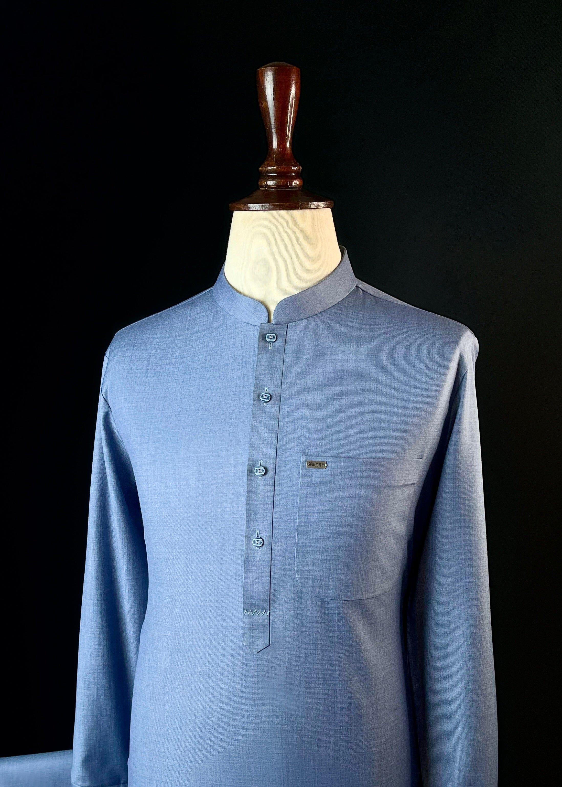 Ashen Indigo Shalwar Kameez In Imported Suiting Fabric
