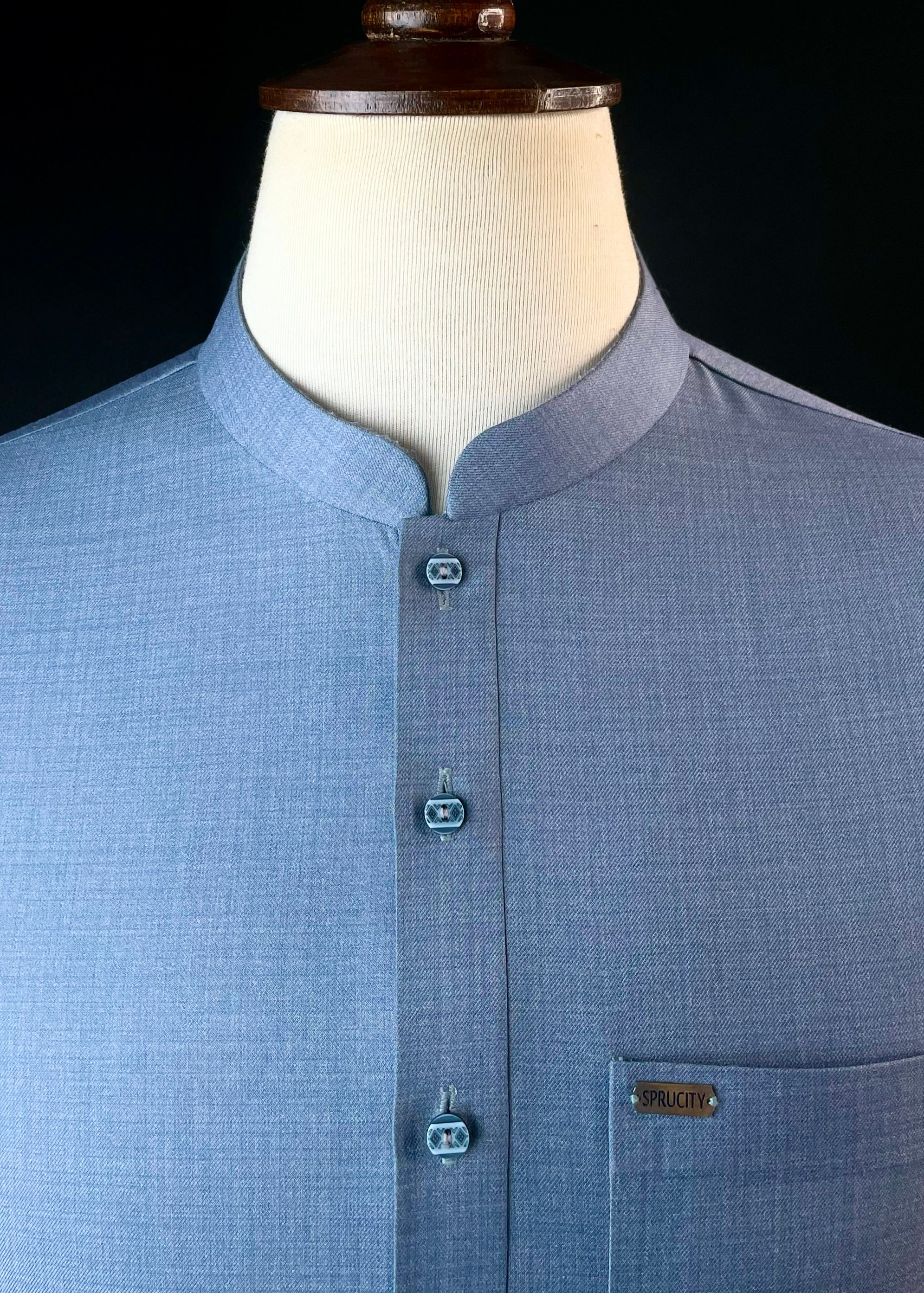 Ashen Indigo Shalwar Kameez In Imported Suiting Fabric