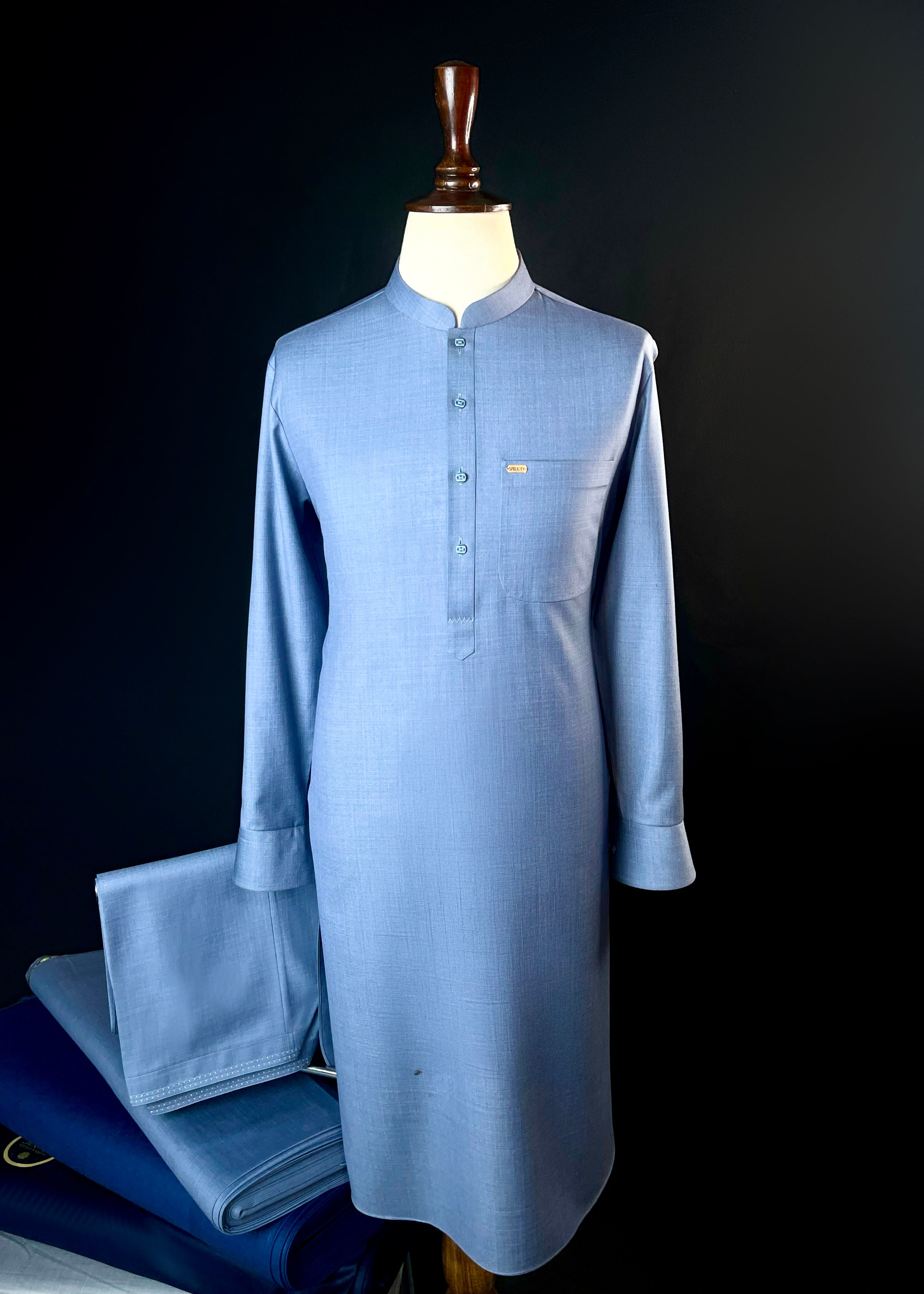 Ashen Indigo Shalwar Kameez In Imported Suiting Fabric