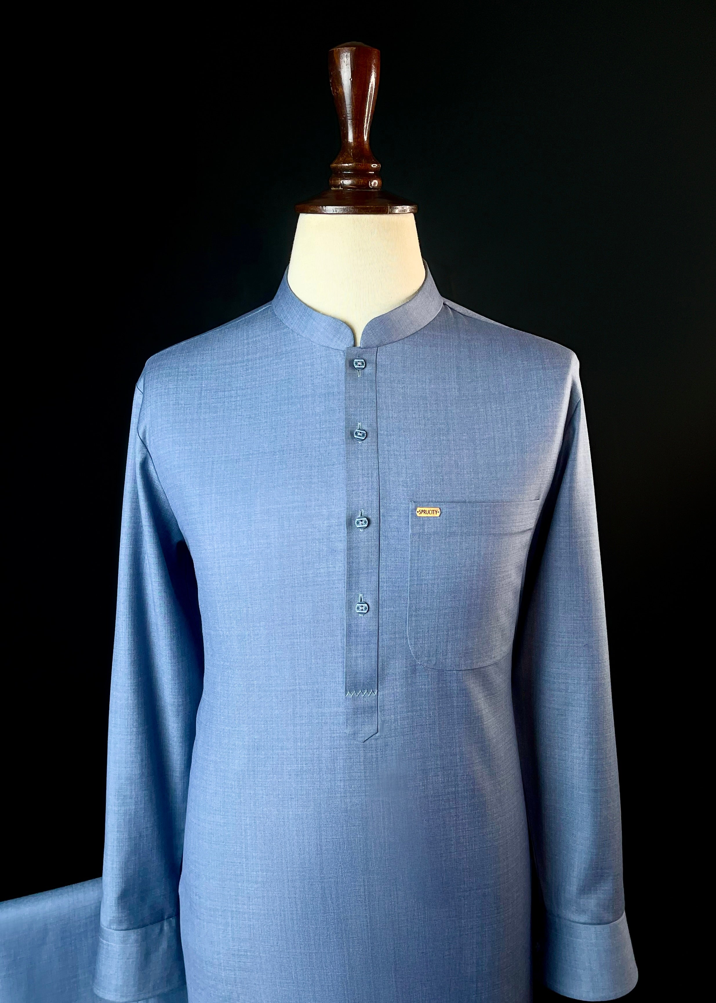 Ashen Indigo Shalwar Kameez In Imported Suiting Fabric