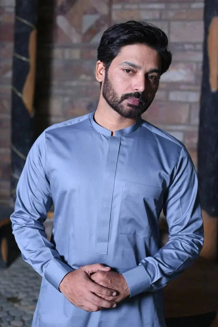 Grey Cotton Kameez Trouser AI-305 - Sprucity