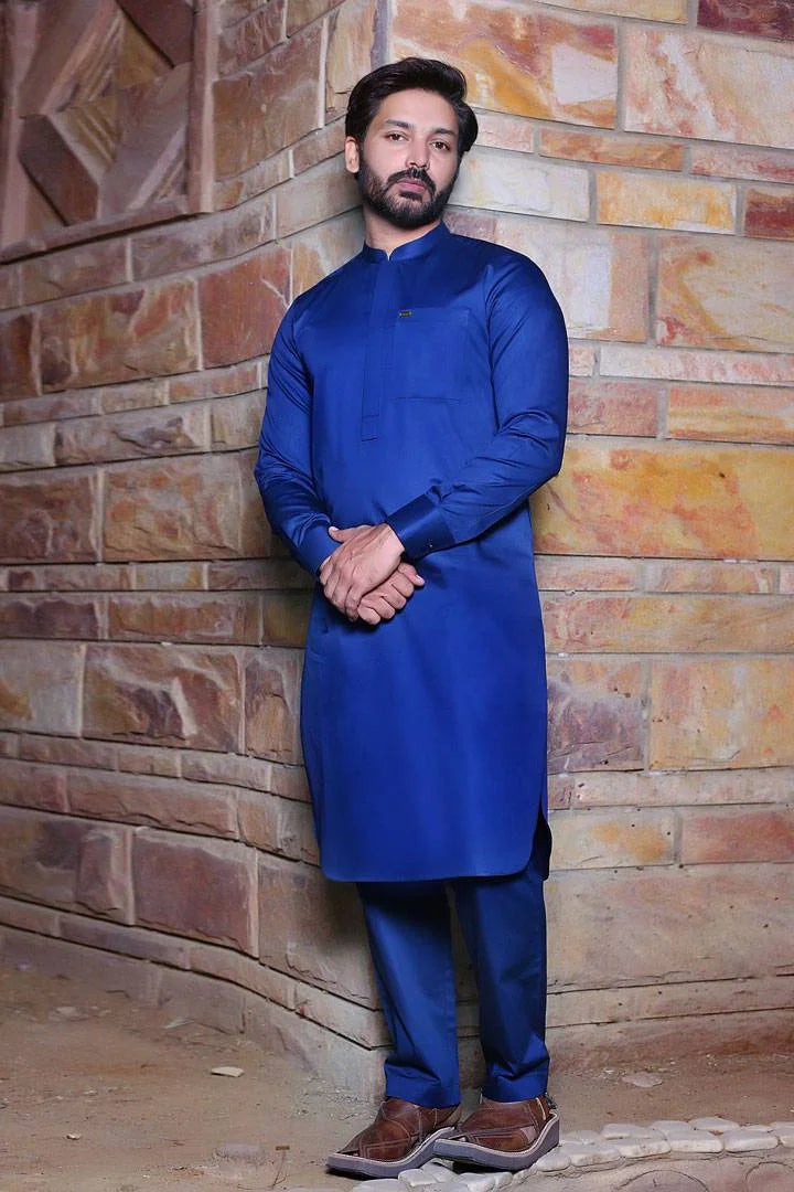 Royal Blue Cotton Kameez Trouser AI-304 - Sprucity