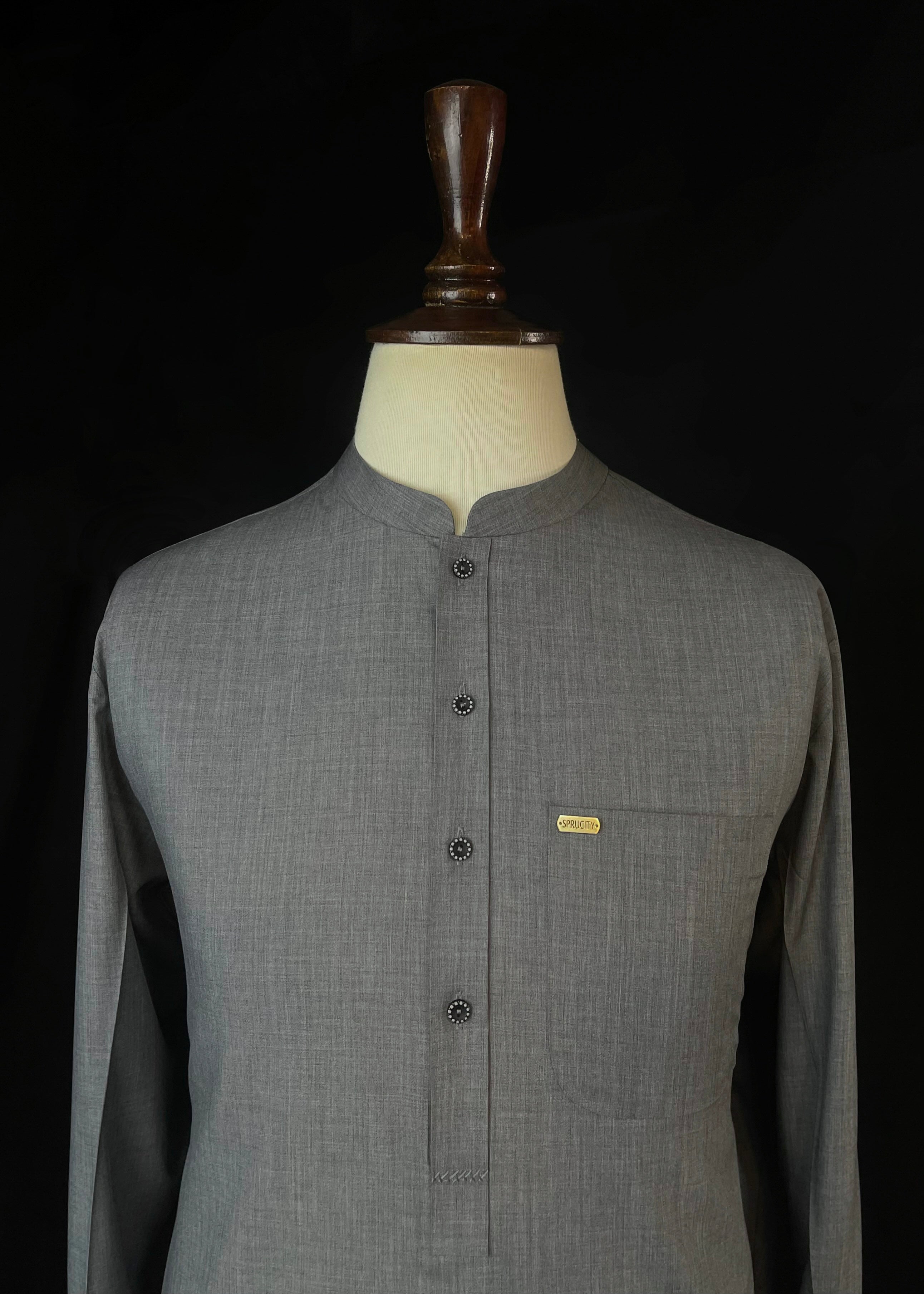 Textured Grey Shalwar Kameez (Wash & Wear)