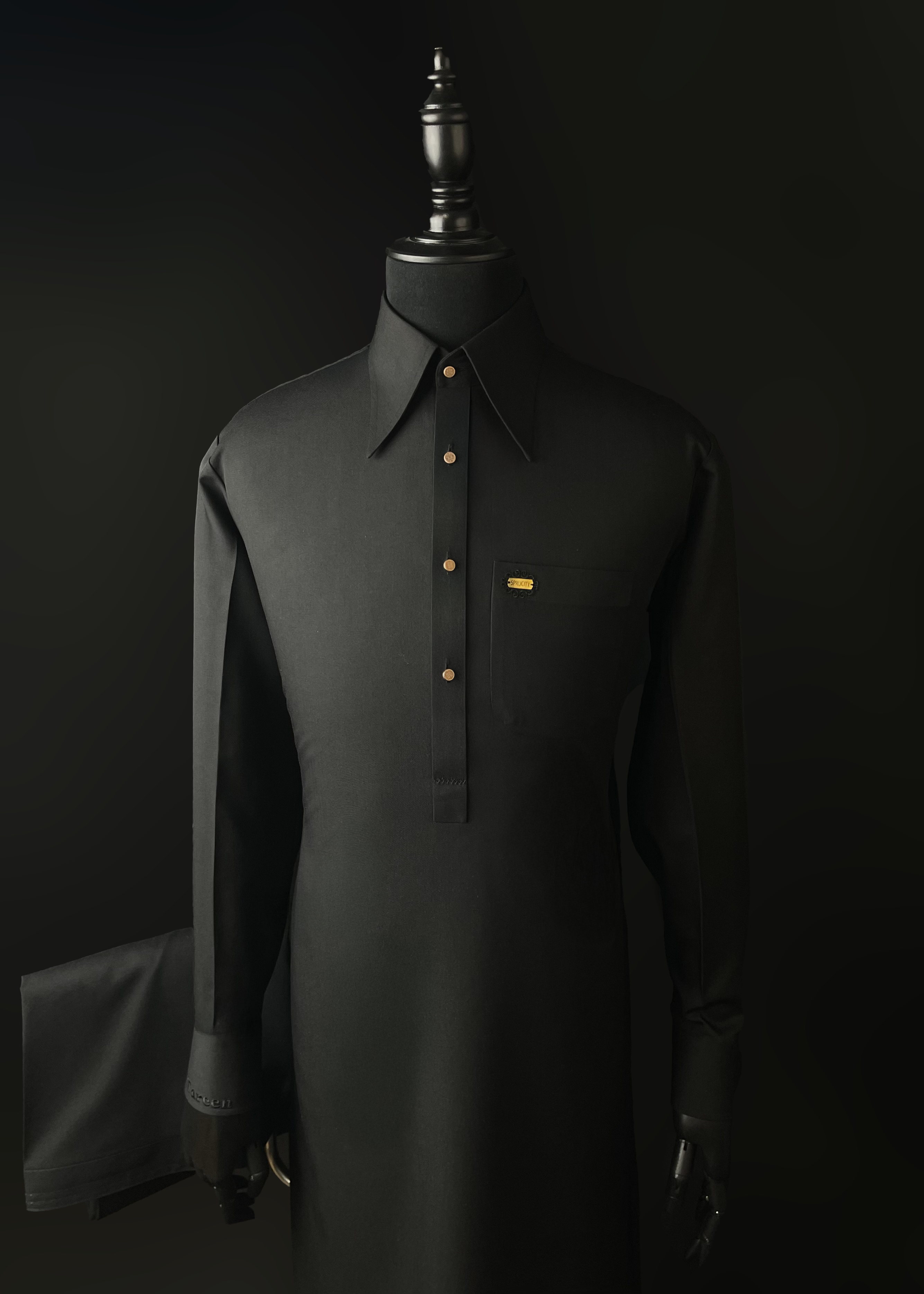 Midnight Black Shalwar Kameez In Imported Suiting Fabric (Winter Collection)