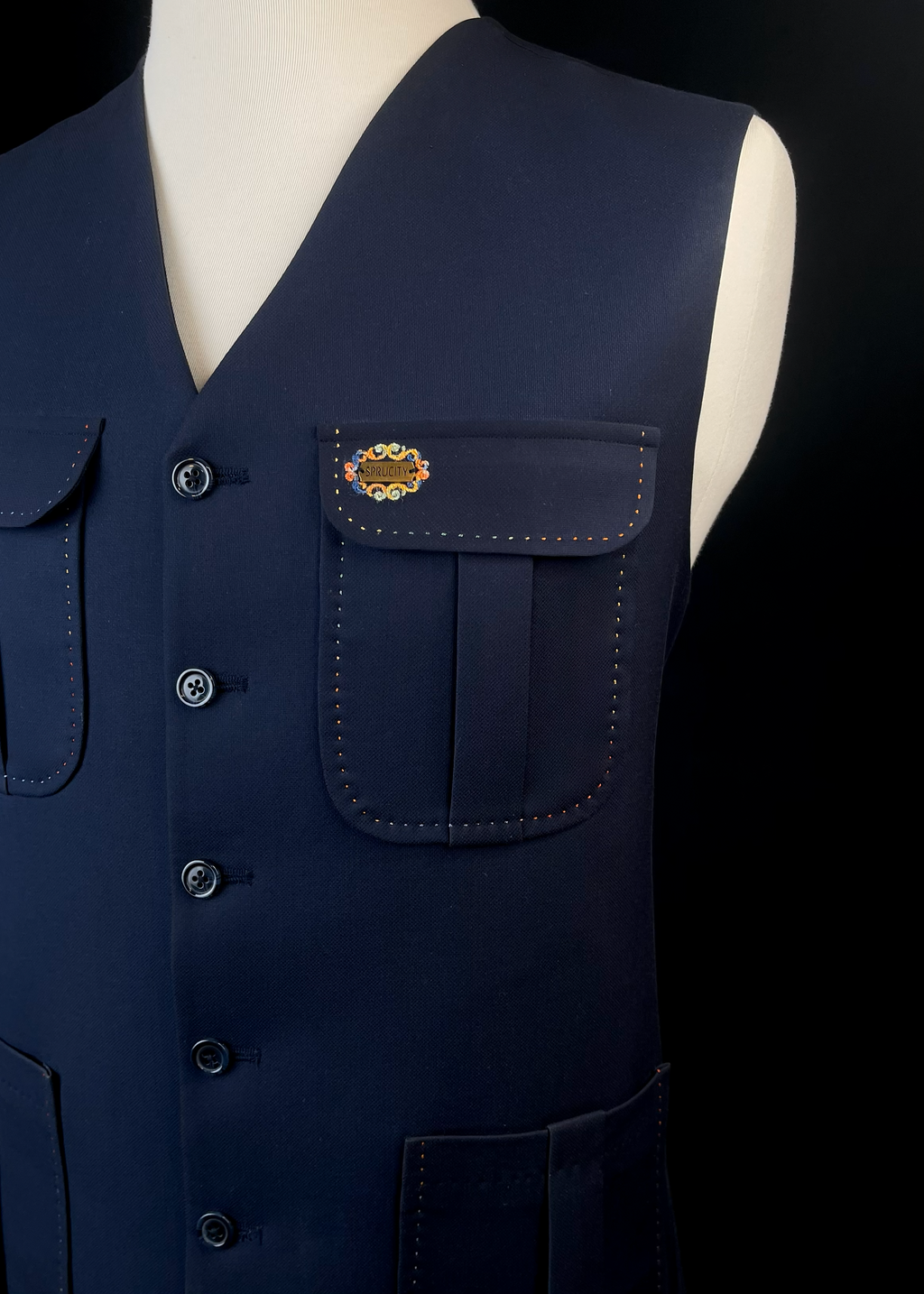 Deep Navy Blue Waistcoat In Imported Suiting Fabric (Winter Collection)