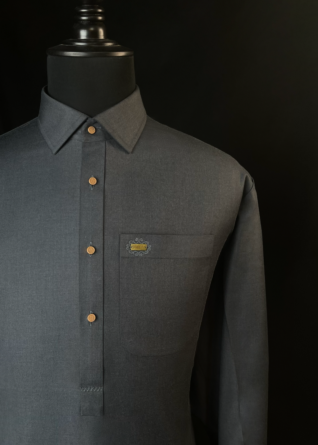 Charcoal Ash Shalwar Kameez In Imported Suiting Fabric (Winter Collection)