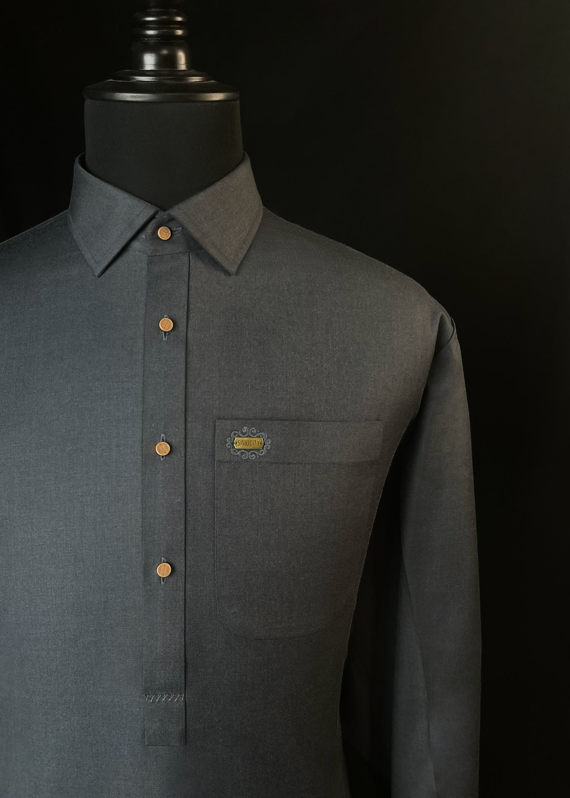 Charcoal Ash Shalwar Kameez In Imported Suiting Fabric (Winter Collection)