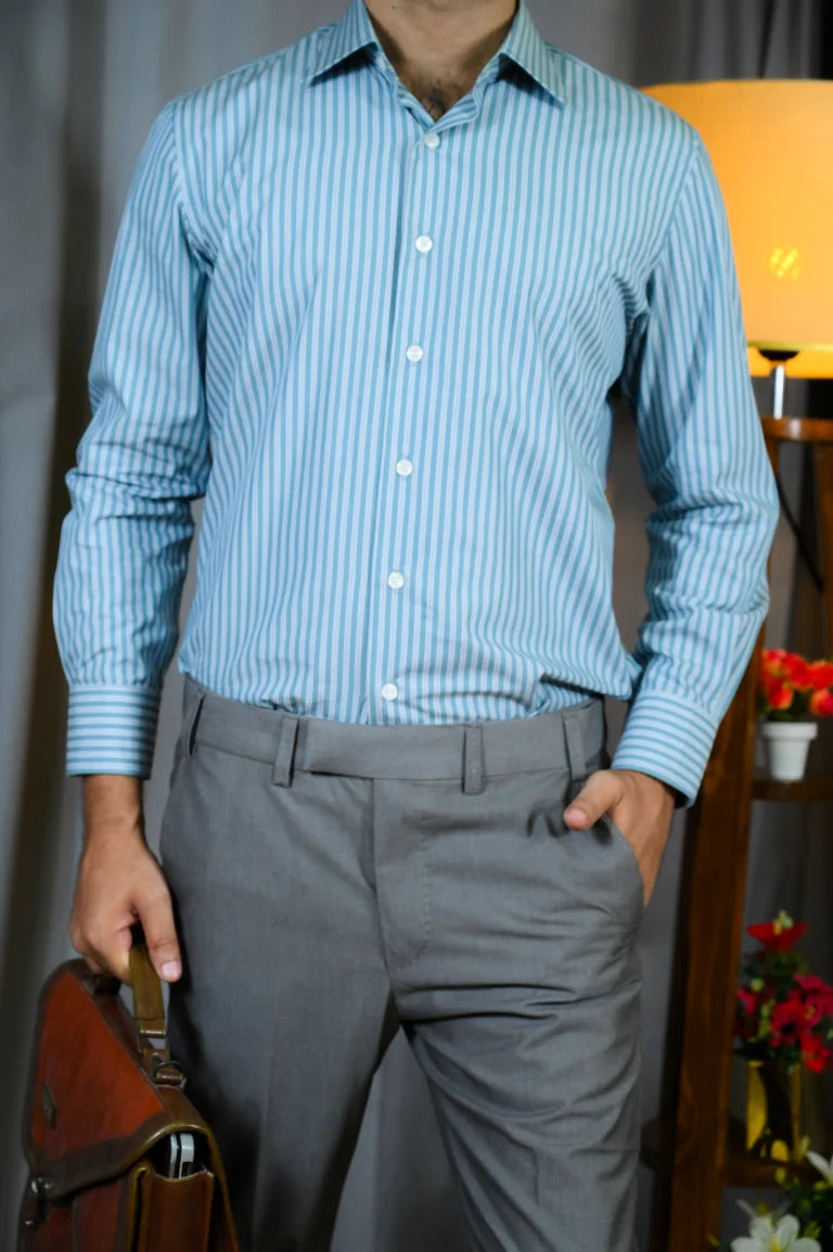 Green Lined Formal Shirt - Sprucity