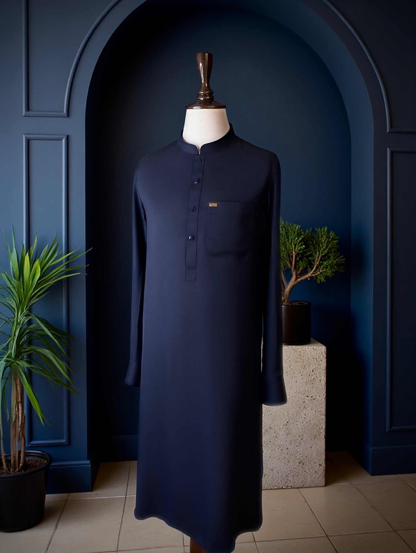 Navy Blue Irish Linen Shalwar Kameez