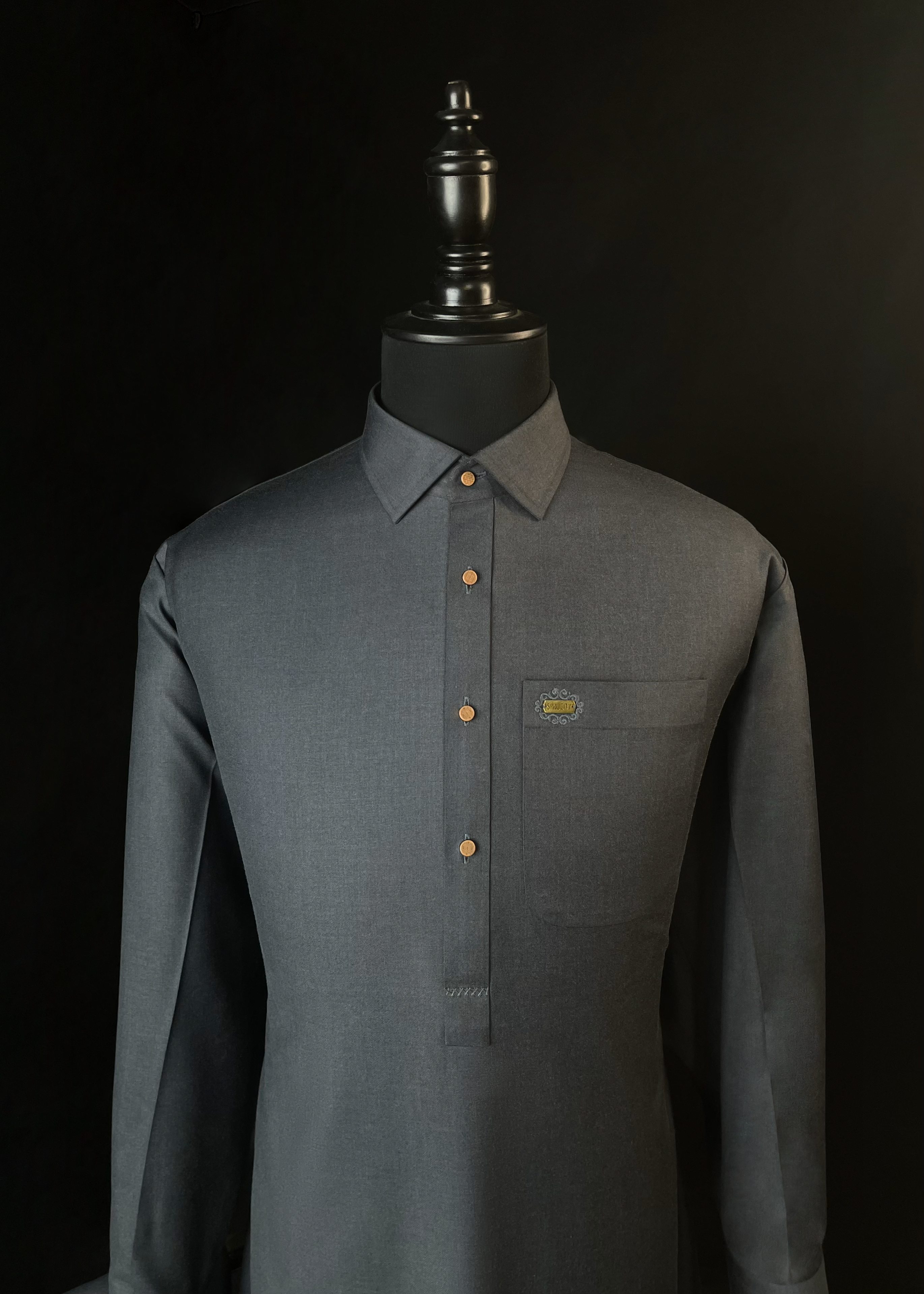 Charcoal Ash Shalwar Kameez In Imported Suiting Fabric (Winter Collection)