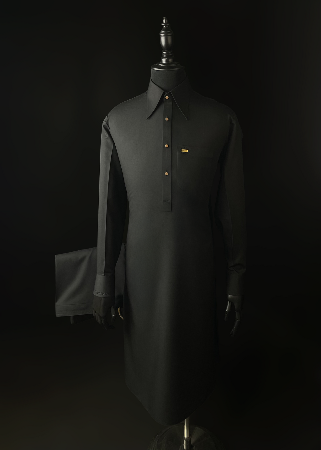 Midnight Black Shalwar Kameez In Imported Suiting Fabric (Winter Collection)
