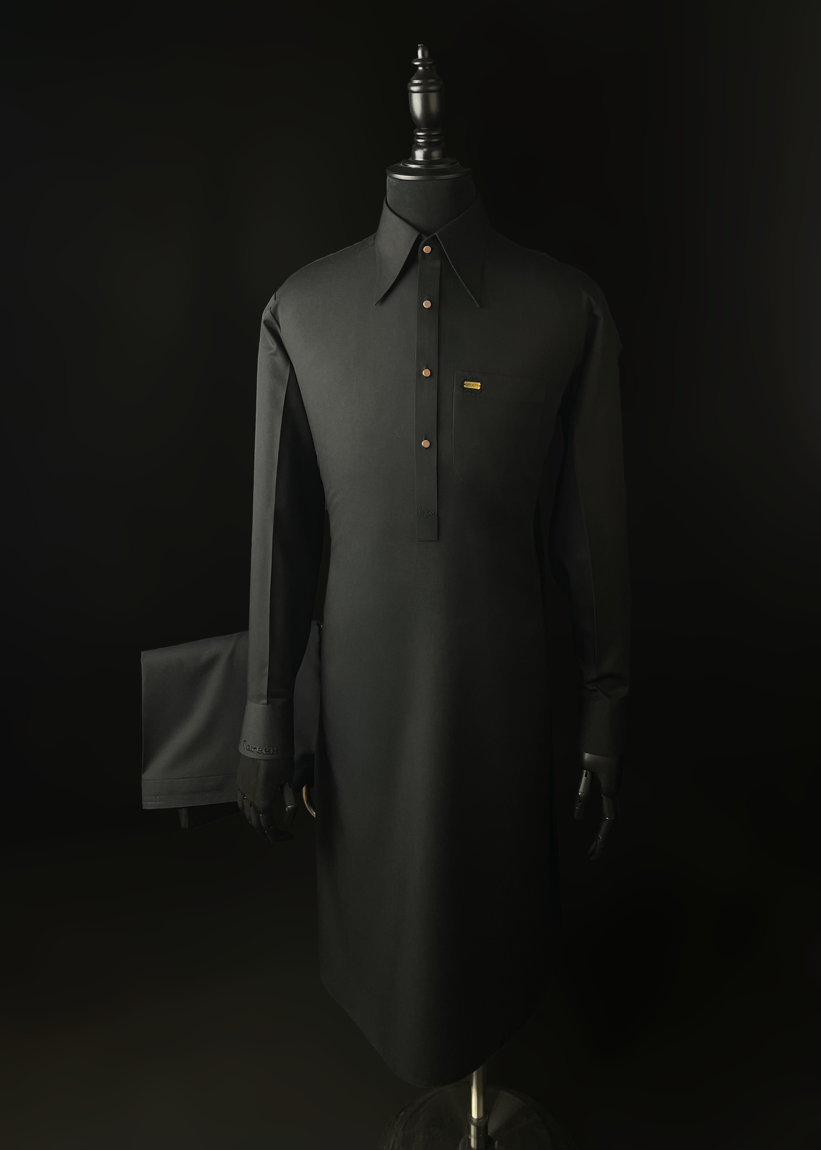 Midnight Black Shalwar Kameez In Imported Suiting Fabric (Winter Collection)