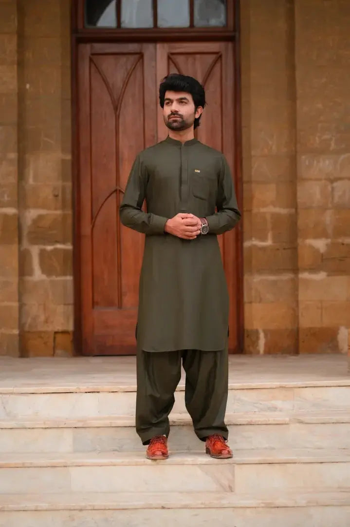 Classic Olive Shalwar Kameez - Sprucity