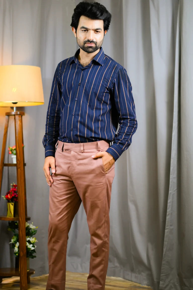 Lined Navy Blue Formal Shirt - Sprucity