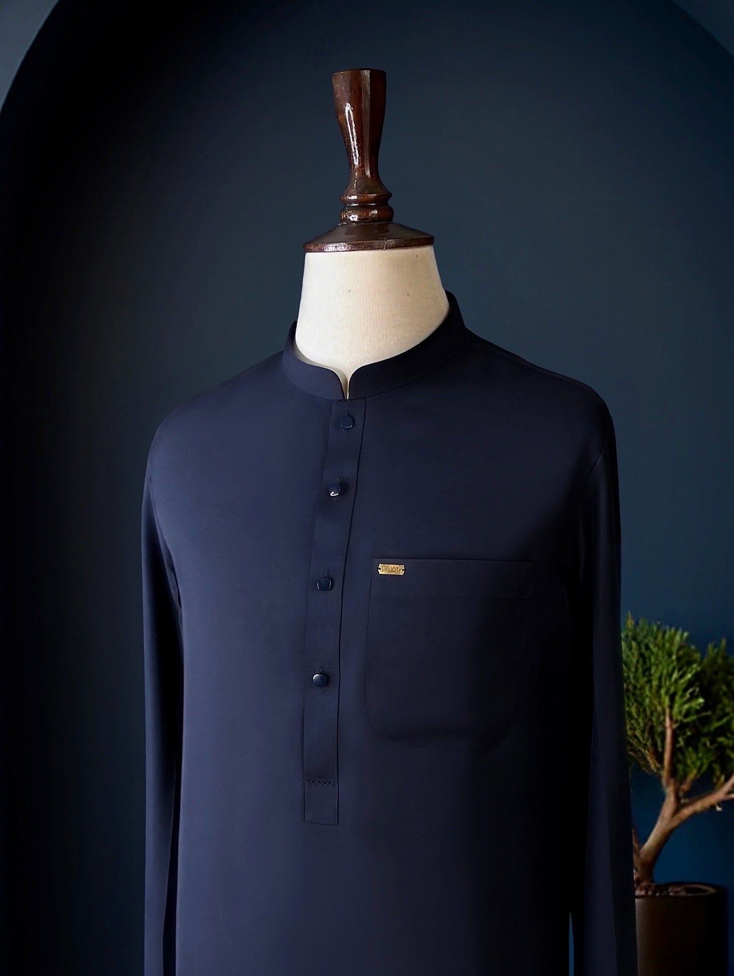 Navy Blue Irish Linen Shalwar Kameez