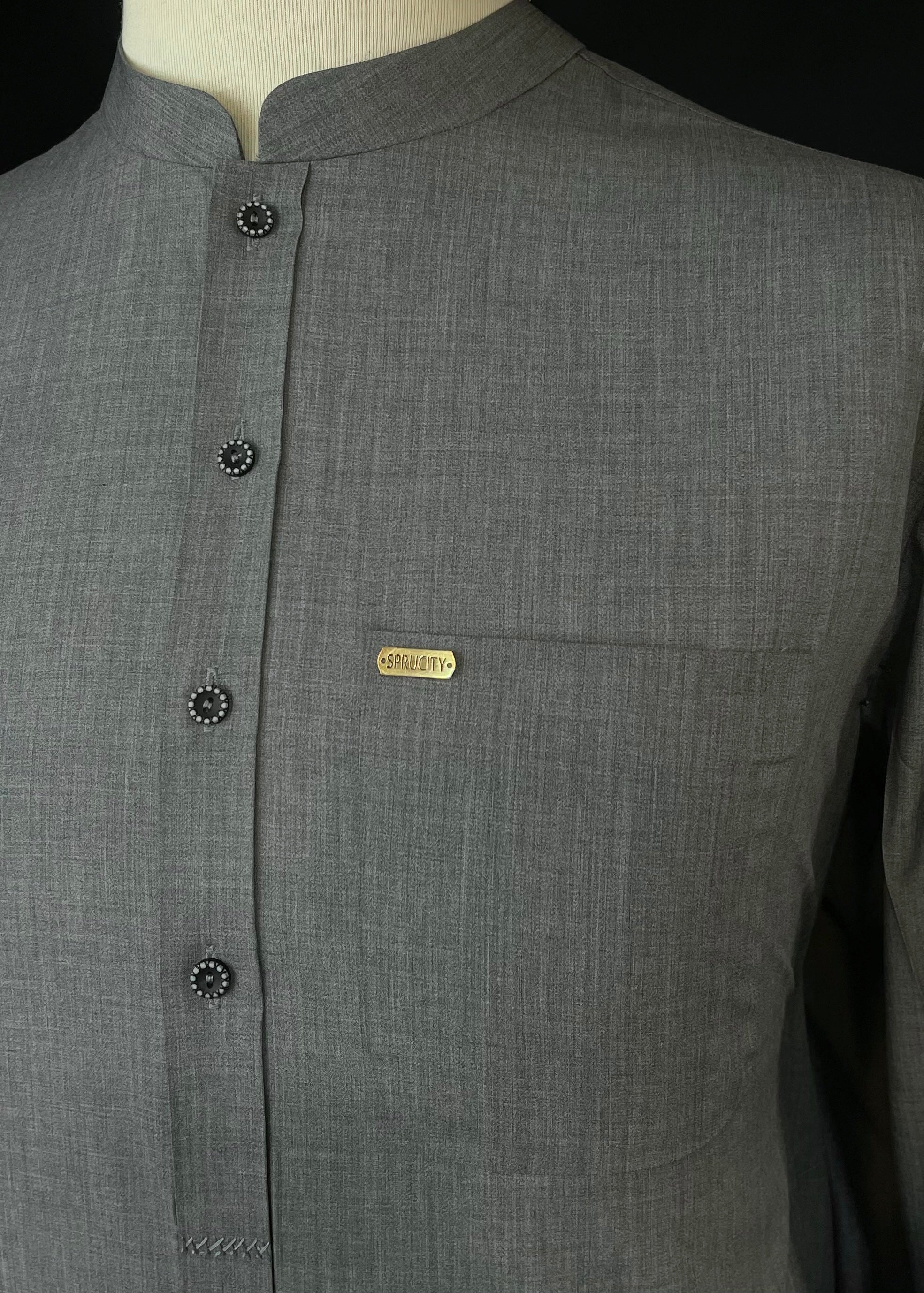 Textured Grey Shalwar Kameez (Wash & Wear)