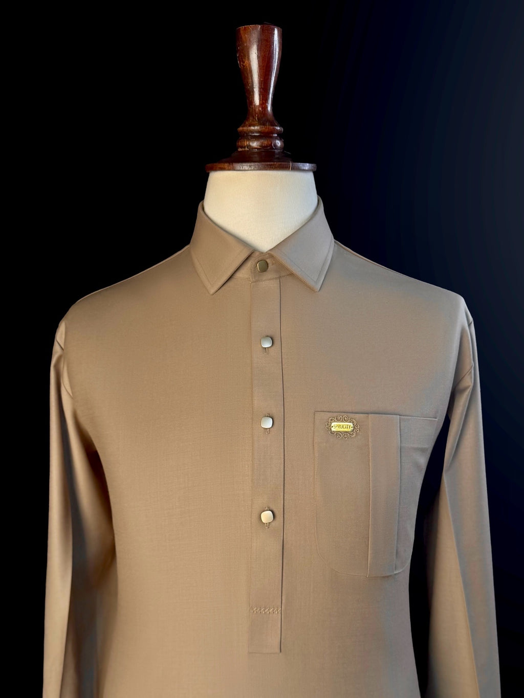 Desert Sand Shalwar Kameez In Imported Suiting Fabric (Winter Collection)