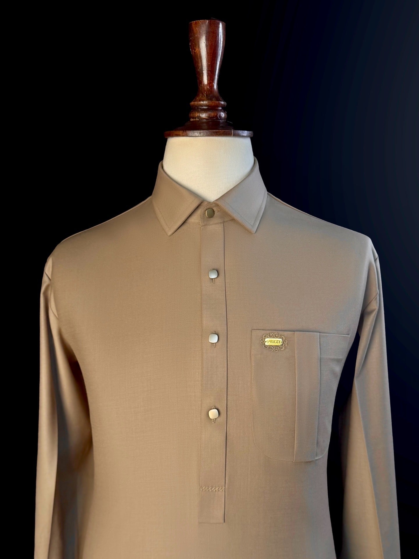 Desert Sand Shalwar Kameez In Imported Suiting Fabric (Winter Collection)