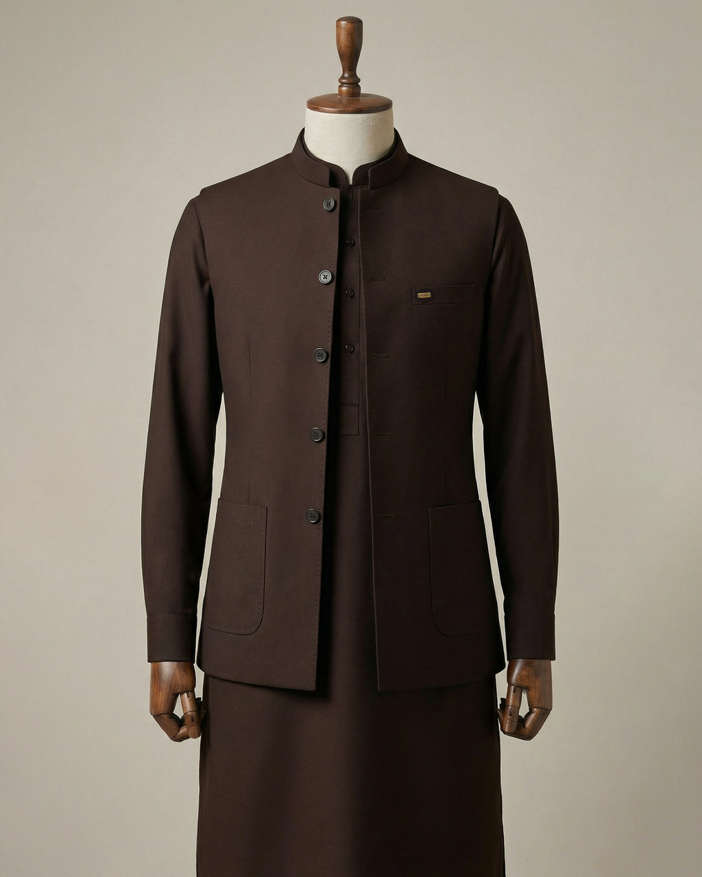 Chestnut Brown Shalwar Kameez With Matching Waistcoat