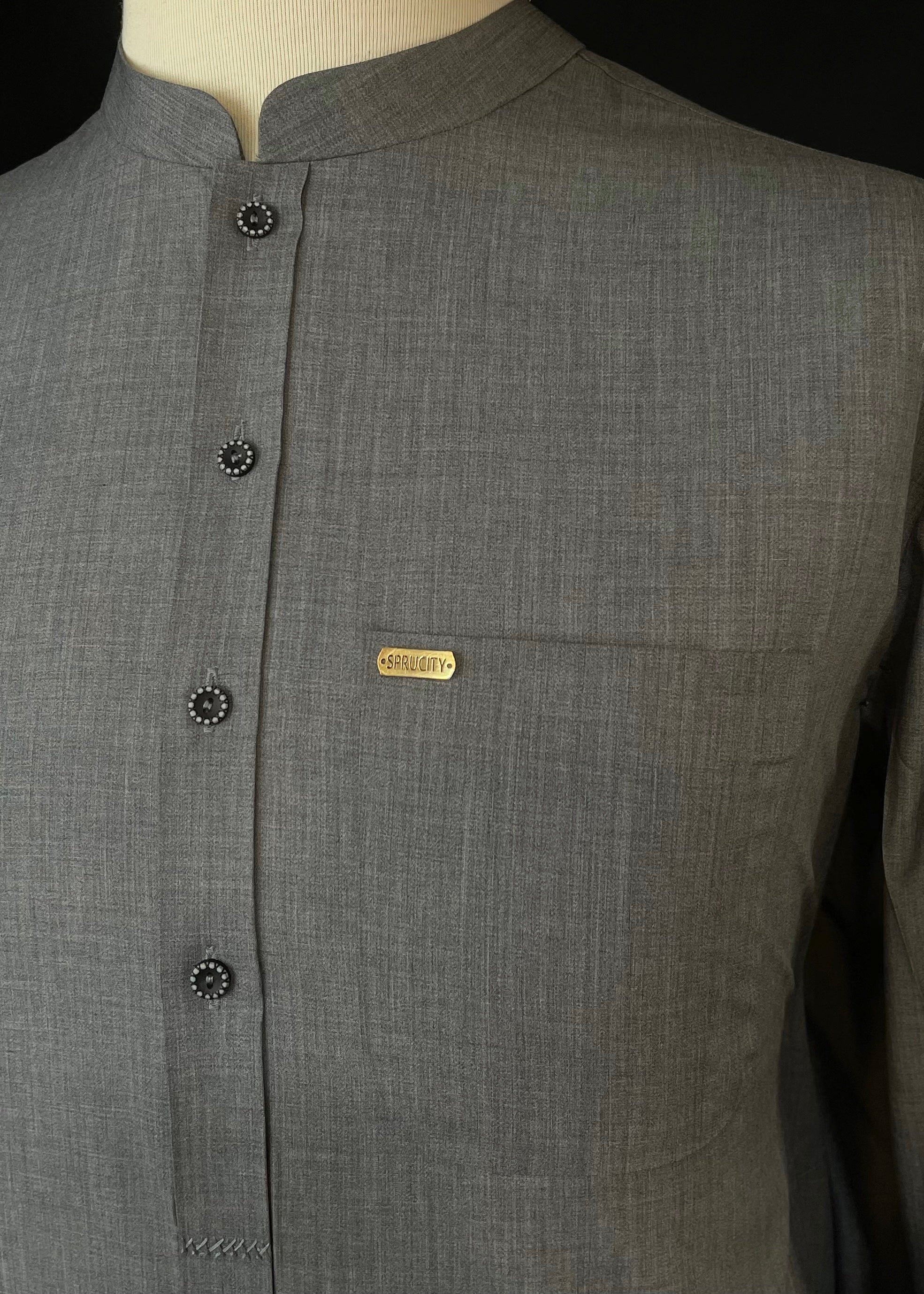 Textured Grey Shalwar Kameez (Wash & Wear)