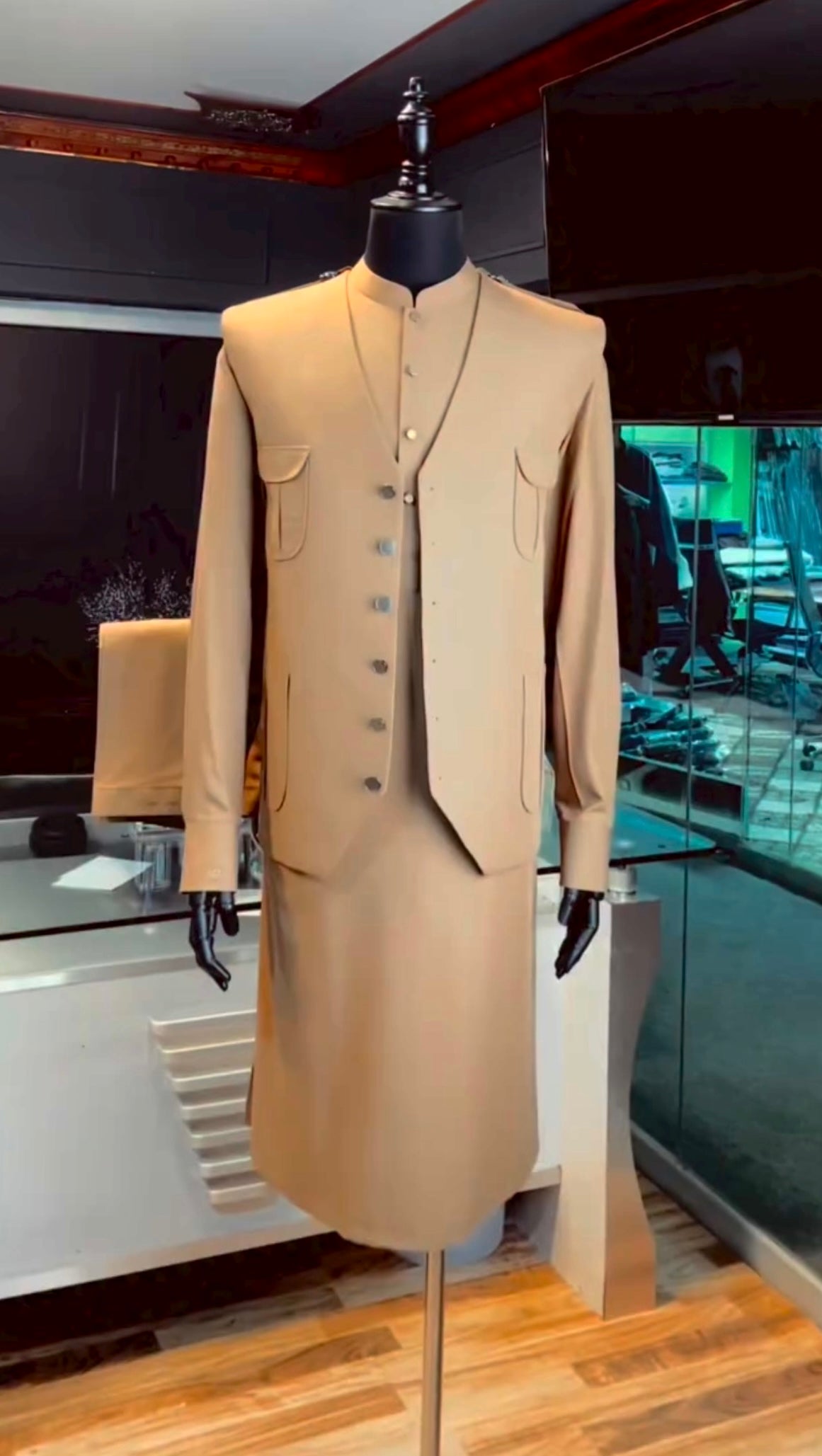 Sandstone Beige Shalwar Kameez with Matching Waistcoat