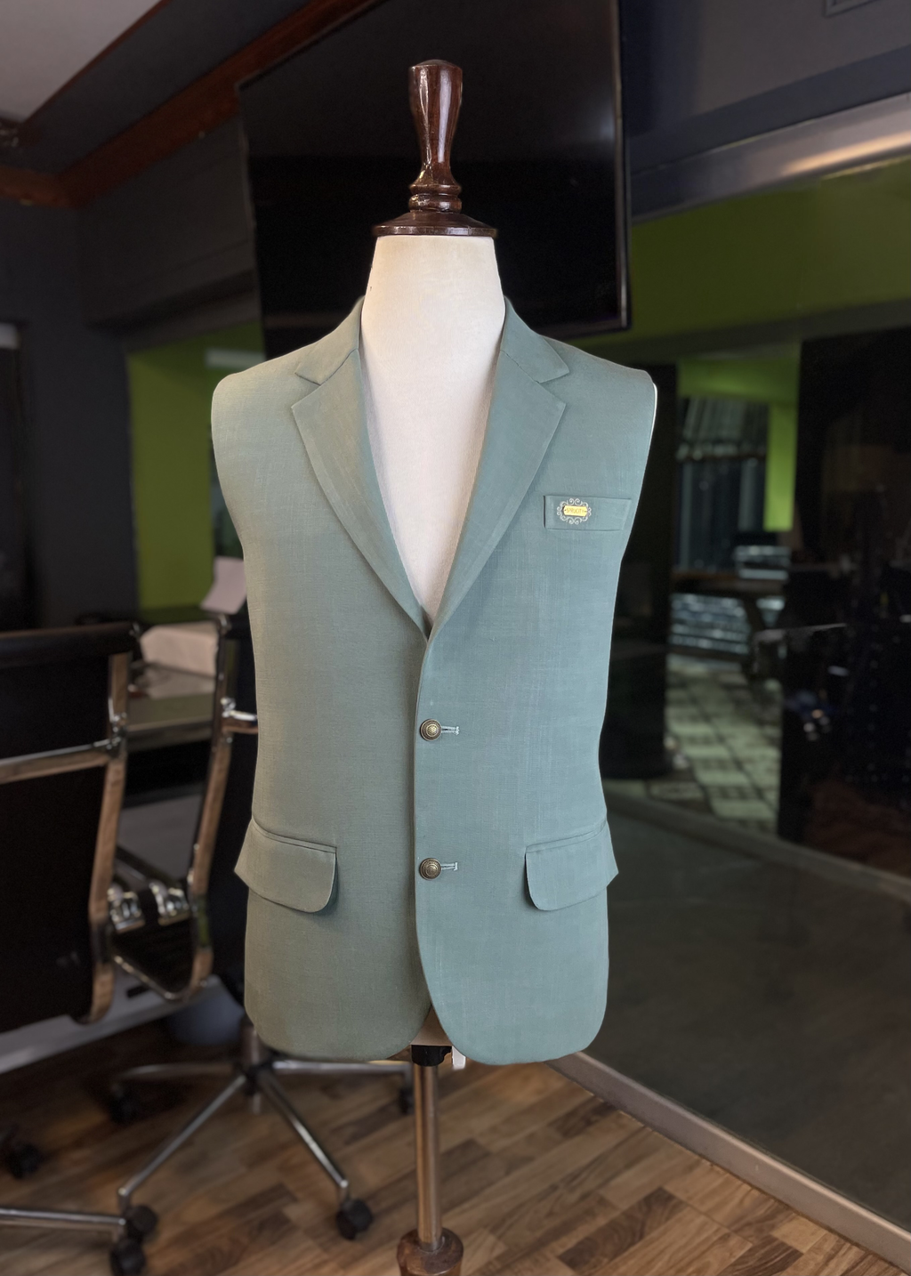 Sage Mist Waistcoat In Imported Suiting Fabric (Winter Collection)