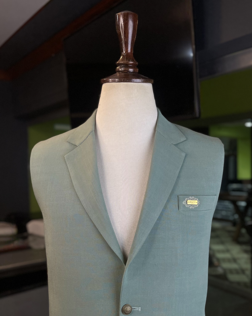 Sage Mist Waistcoat In Imported Suiting Fabric (Winter Collection)