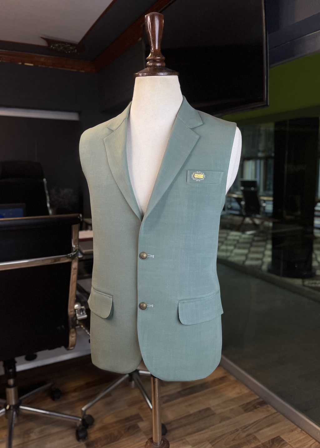 Sage Mist Waistcoat In Imported Suiting Fabric (Winter Collection)
