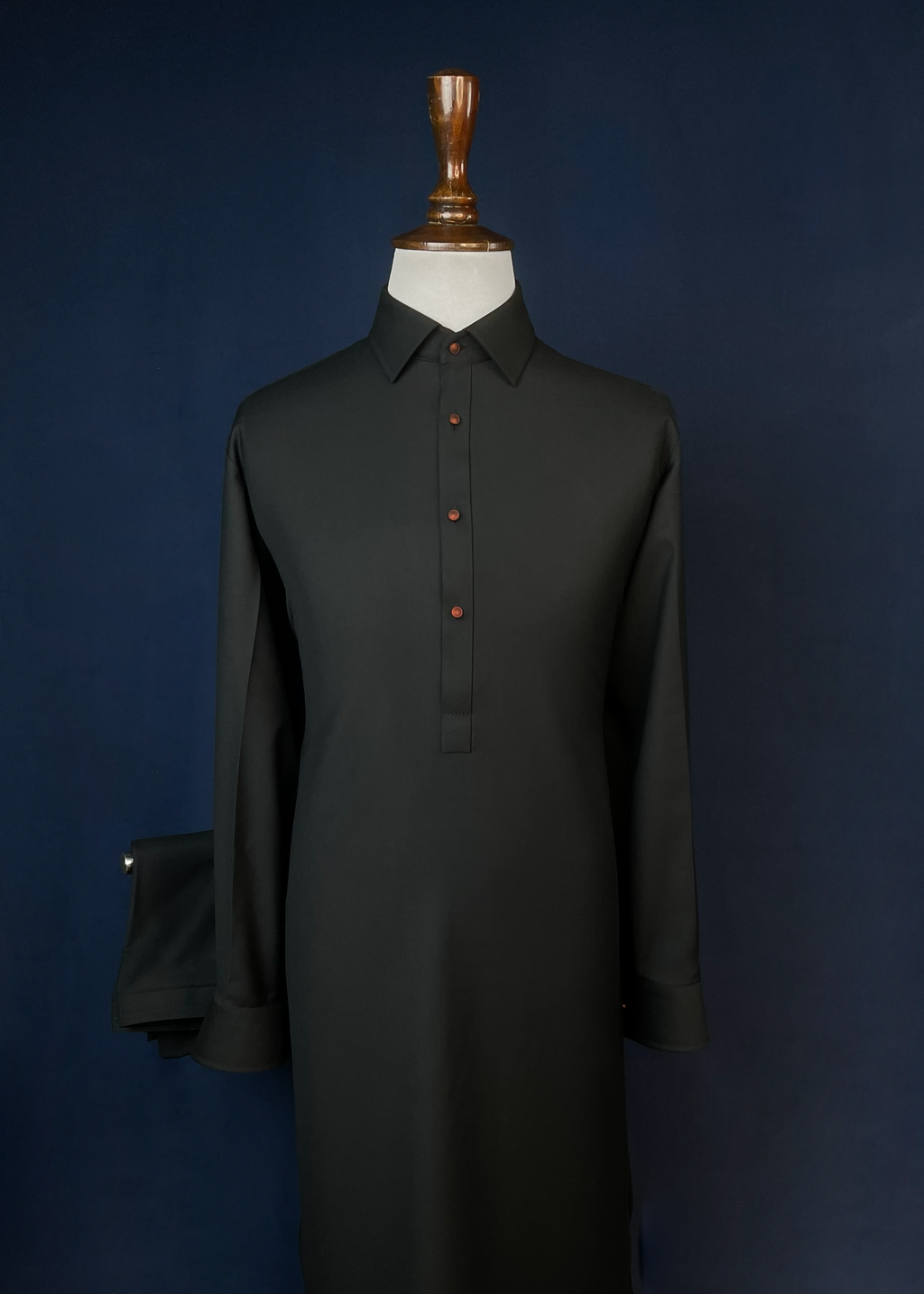 Jet Black Shalwar Kameez In Imported Suiting Fabric (Winter Collection)