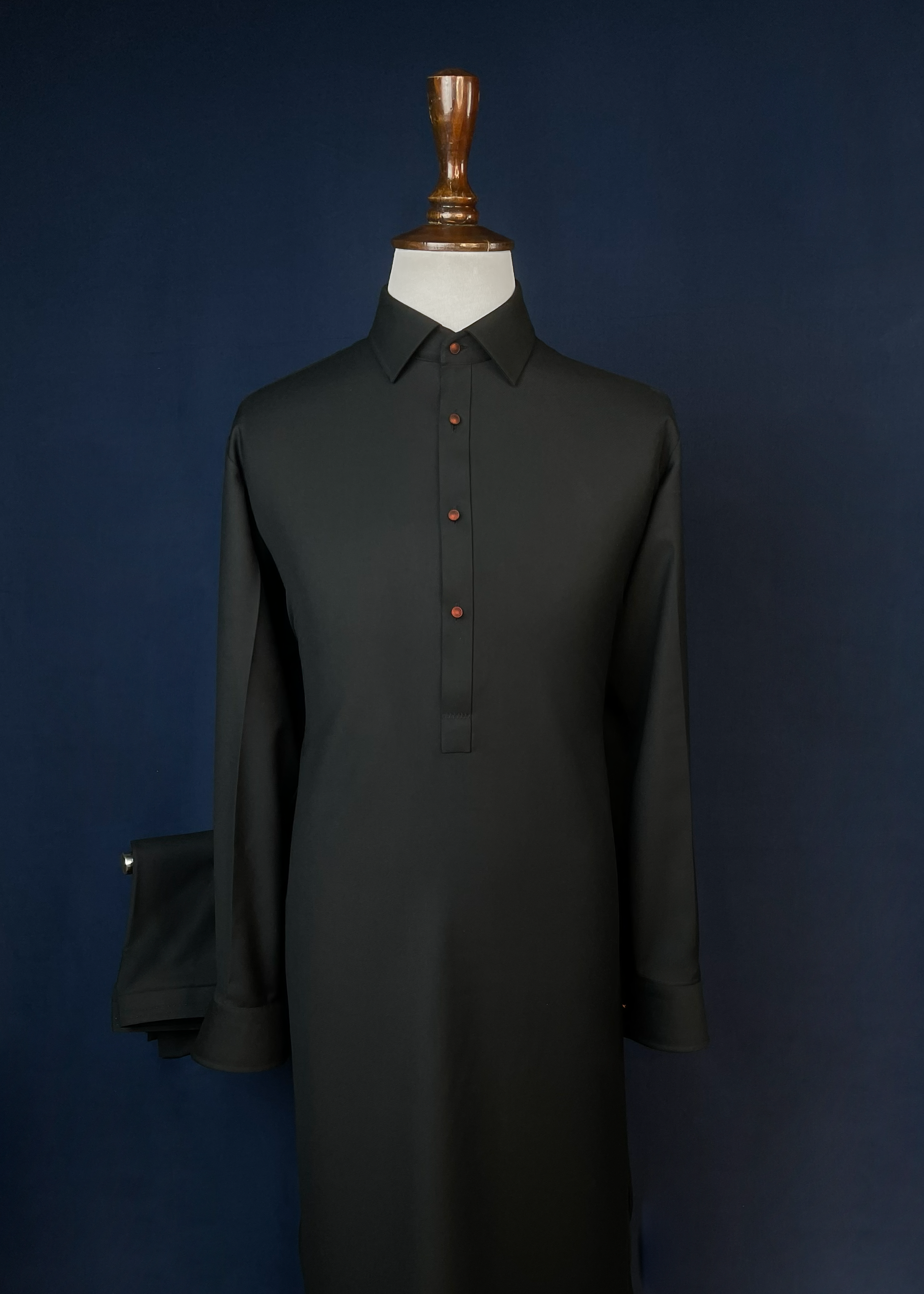 Jet Black Shalwar Kameez In Imported Suiting Fabric (Winter Collection)