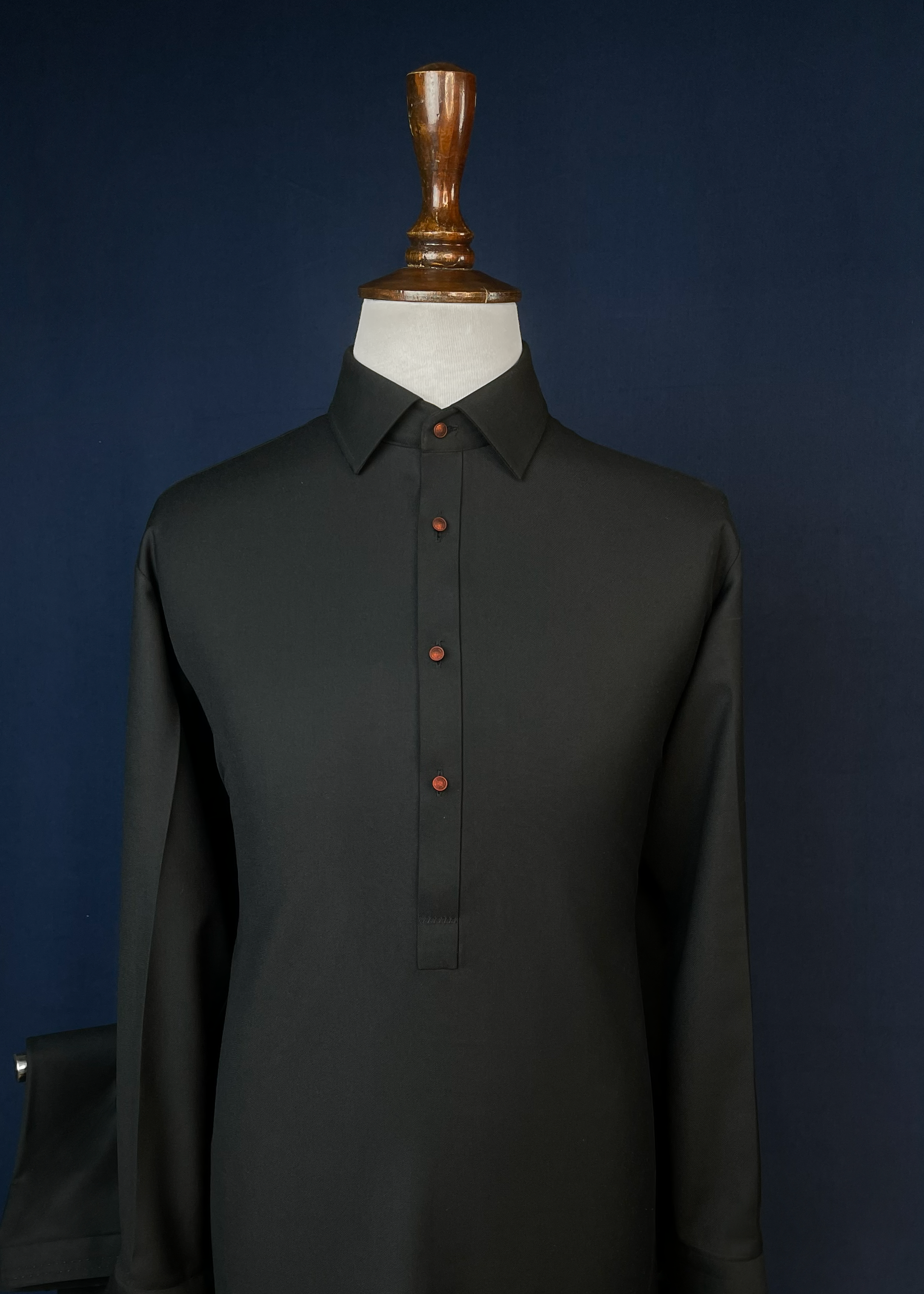 Jet Black Shalwar Kameez In Imported Suiting Fabric (Winter Collection)