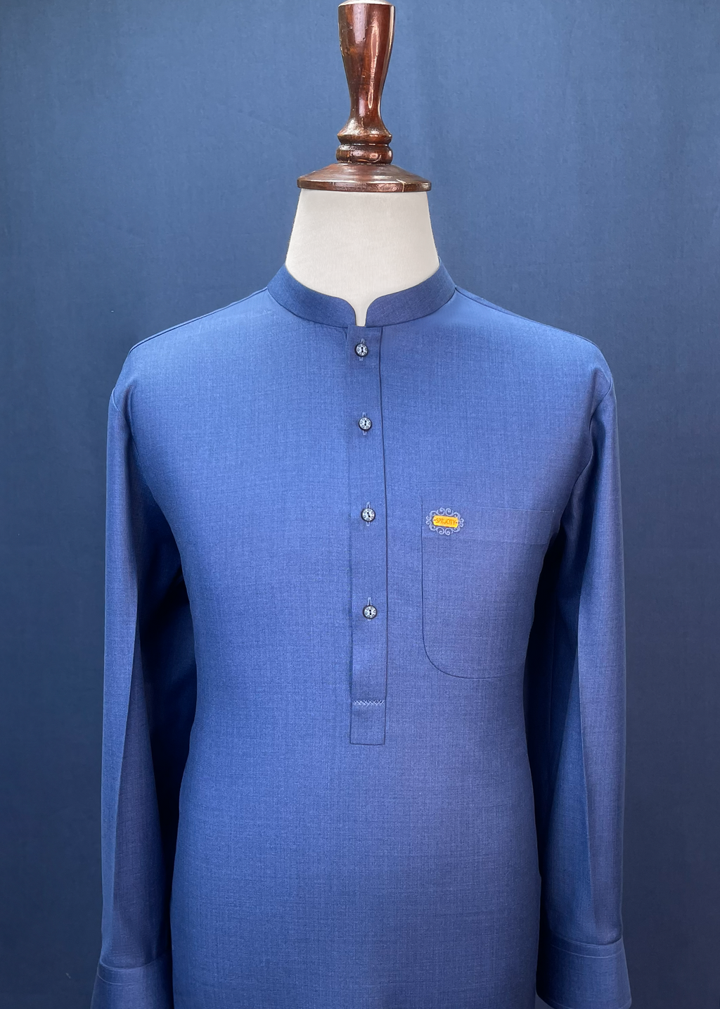 Royal Blue Three-Piece Shalwar Kameez Suit In Imported Suiting Fabric (Winter Collection)