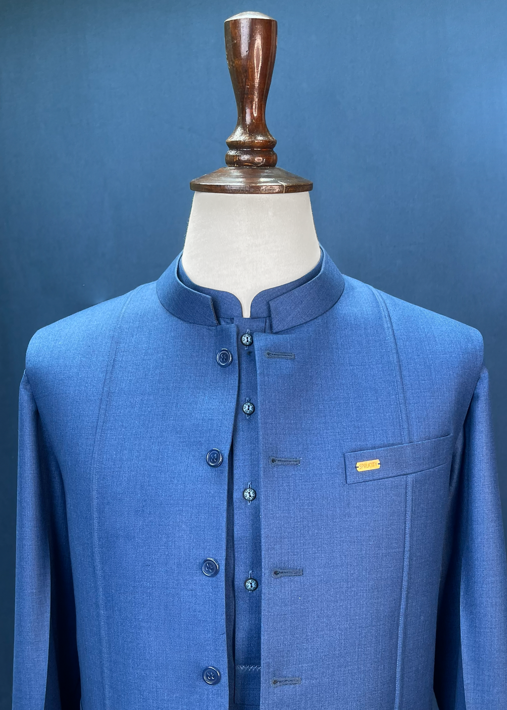 Royal Blue Three-Piece Shalwar Kameez Suit In Imported Suiting Fabric (Winter Collection)
