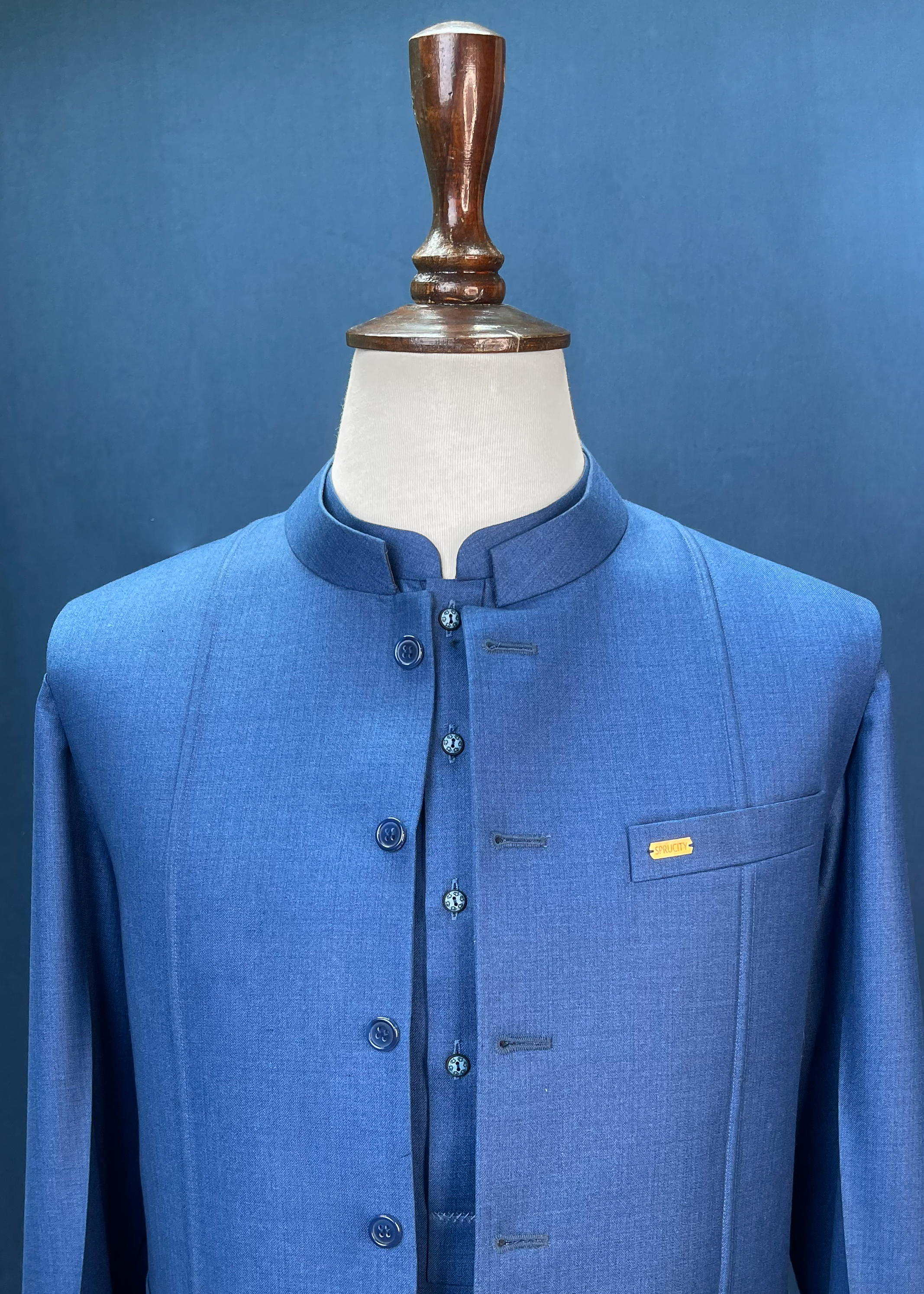 Royal Blue Three-Piece Shalwar Kameez Suit In Imported Suiting Fabric (Winter Collection)