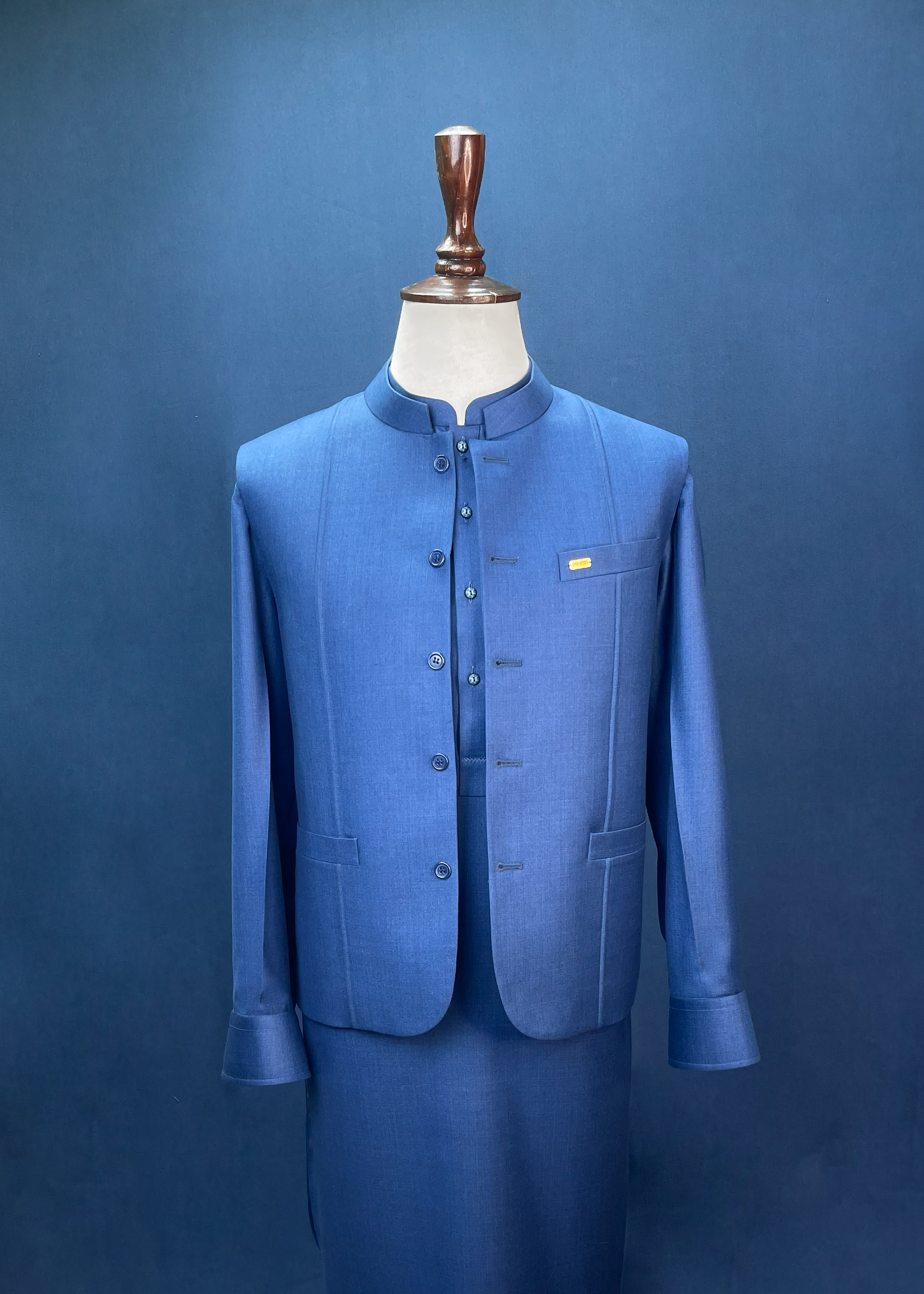 Royal Blue Three-Piece Shalwar Kameez Suit In Imported Suiting Fabric (Winter Collection)