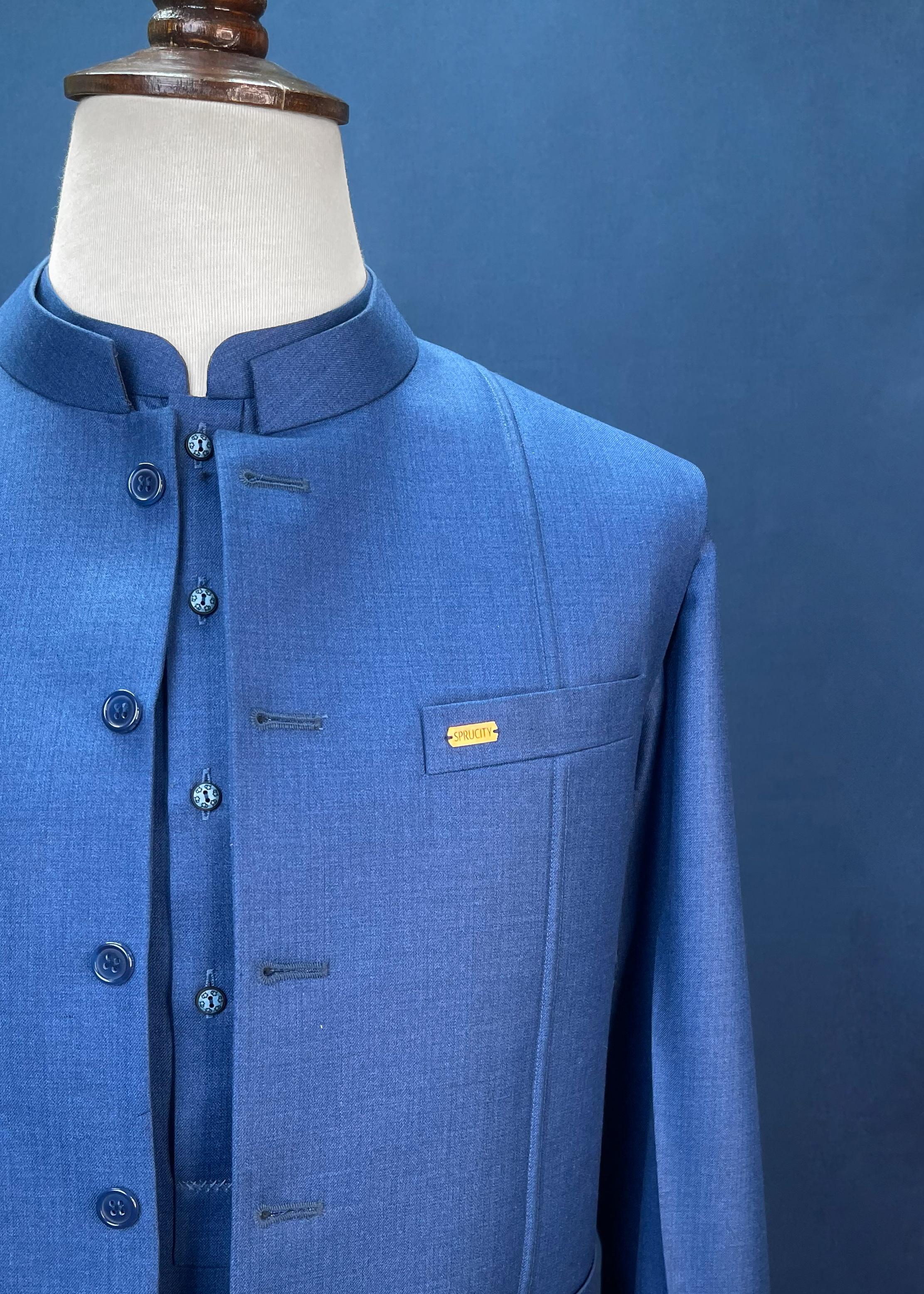 Royal Blue Three-Piece Shalwar Kameez Suit In Imported Suiting Fabric (Winter Collection)