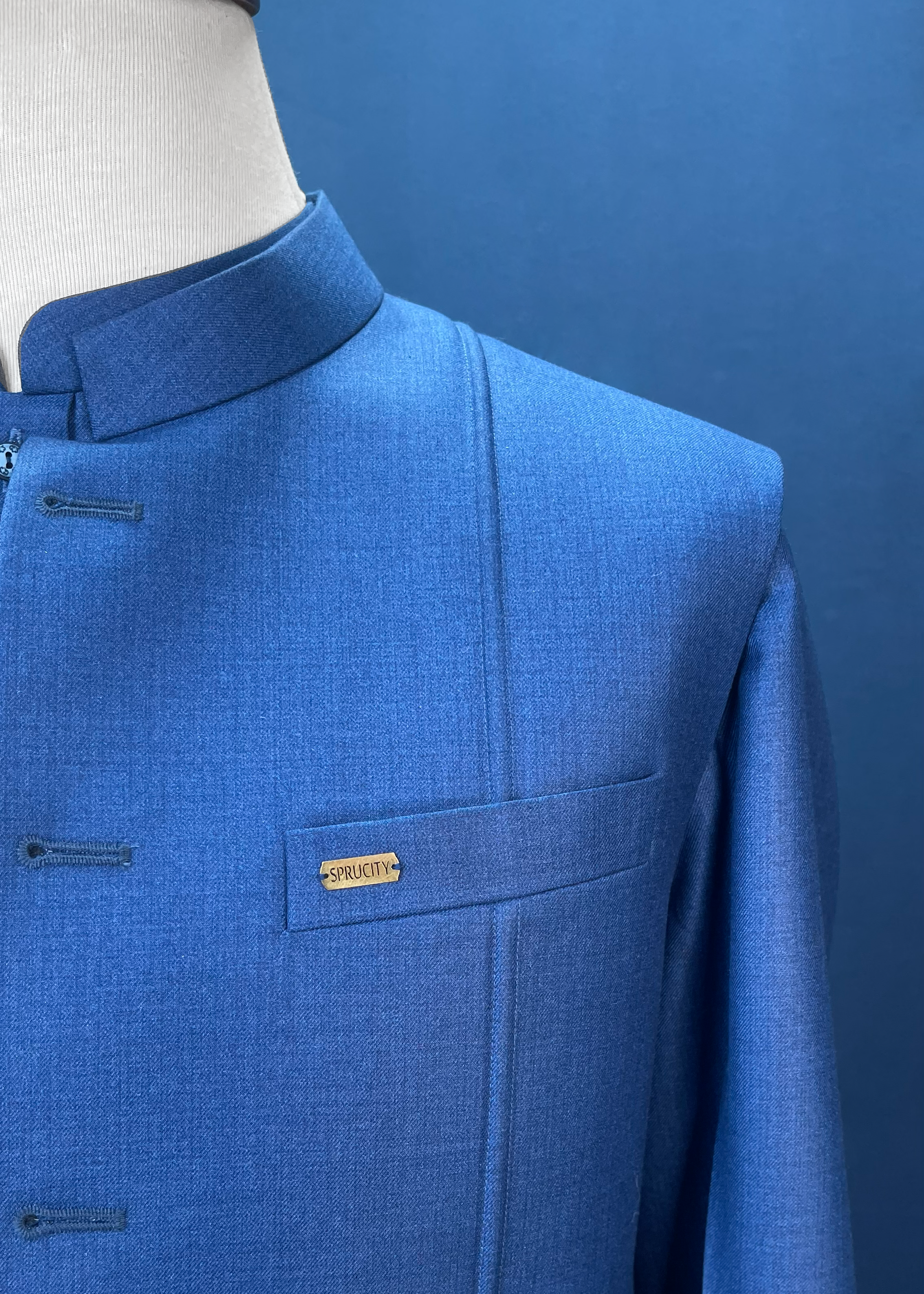 Royal Blue Three-Piece Shalwar Kameez Suit In Imported Suiting Fabric (Winter Collection)