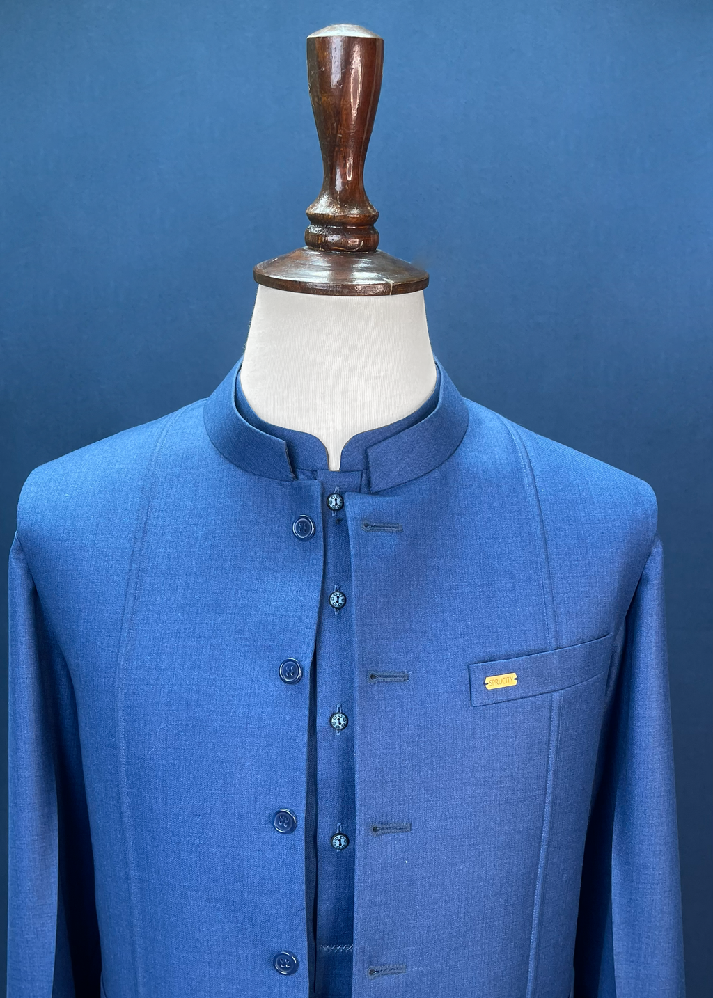Royal Blue Three-Piece Shalwar Kameez Suit In Imported Suiting Fabric (Winter Collection)