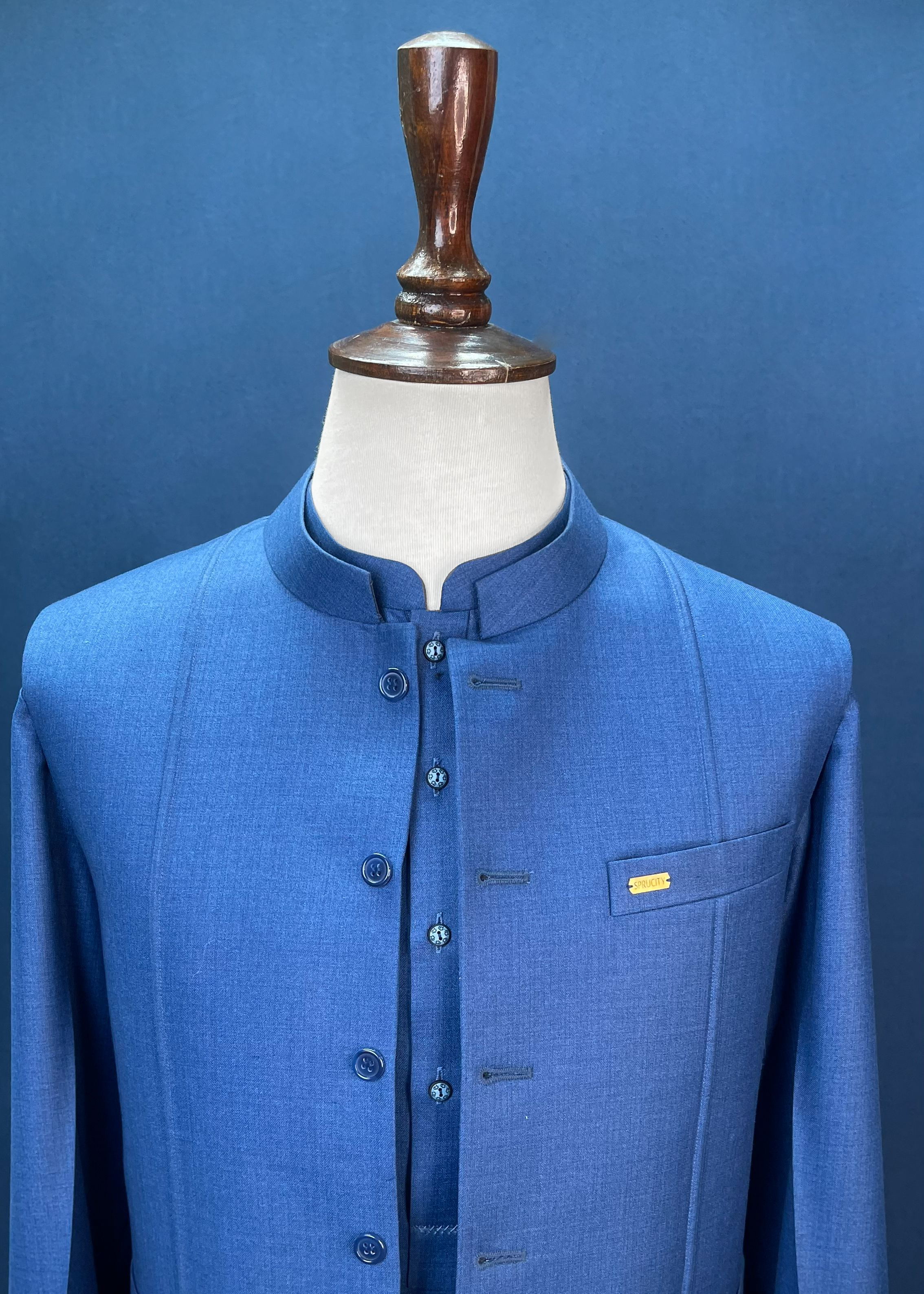 Royal Blue Three-Piece Shalwar Kameez Suit In Imported Suiting Fabric (Winter Collection)