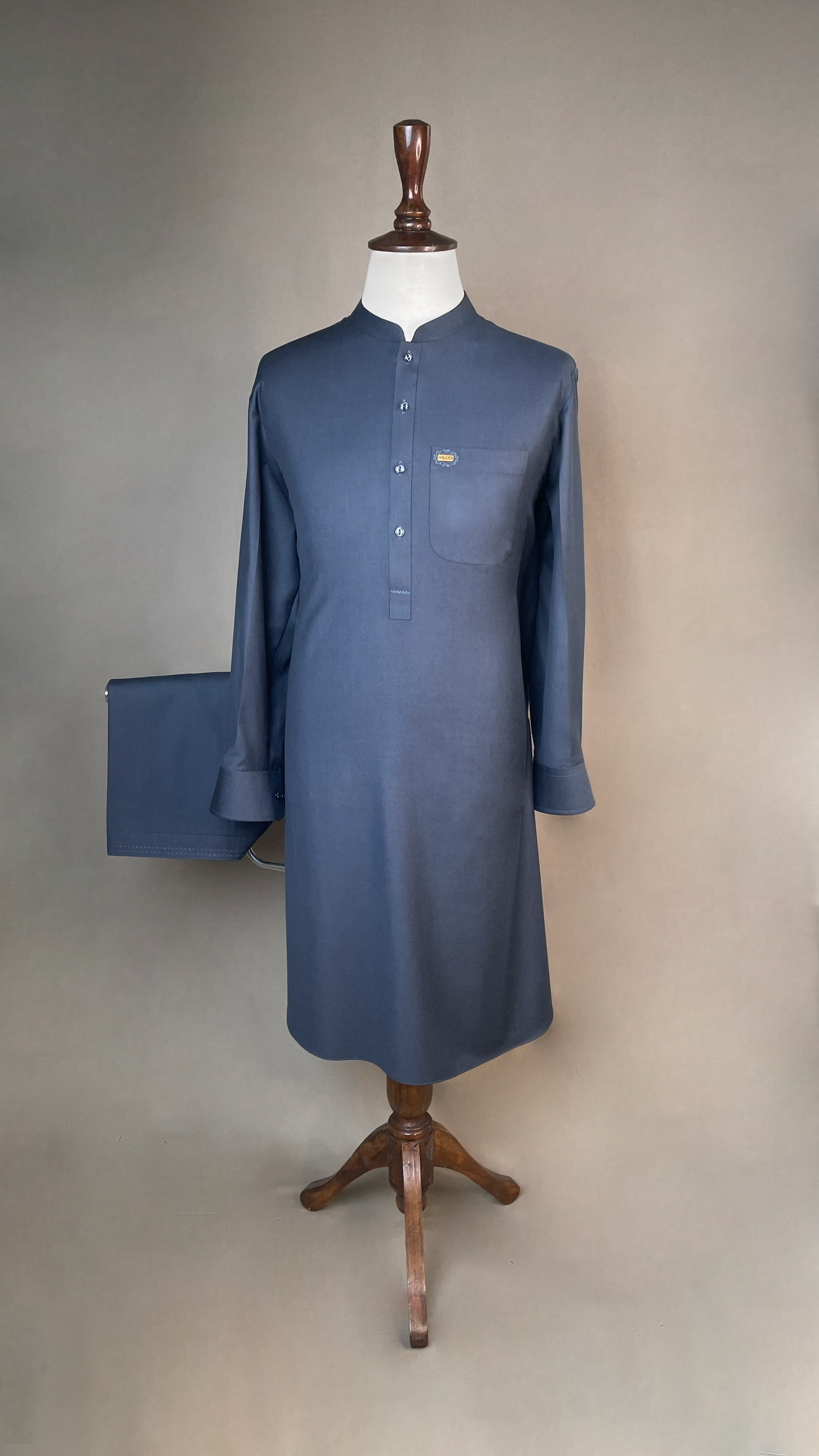 Slate Blue Shalwar Kameez In Imported Suiting Fabric (Winter Collection)