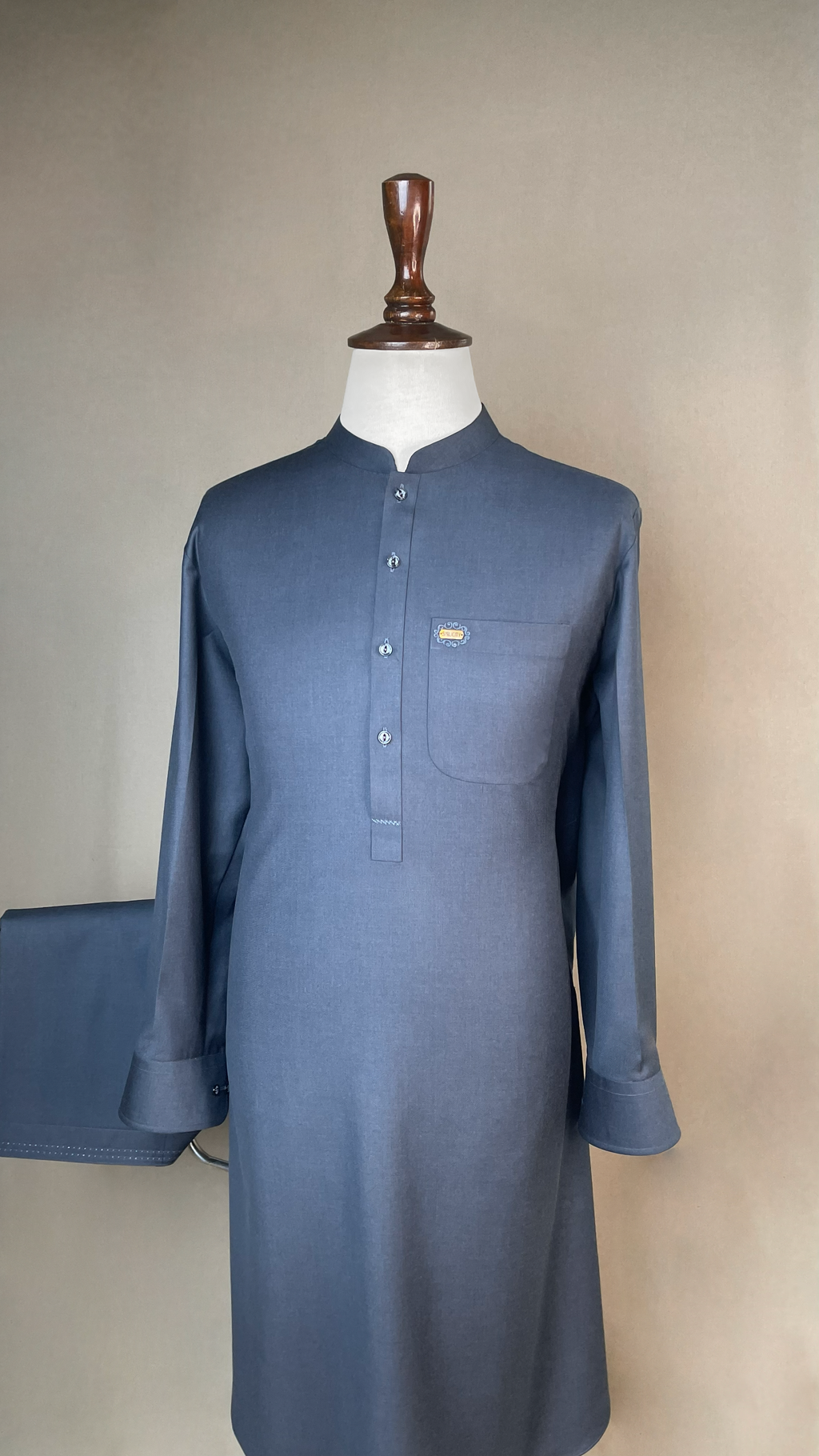 Slate Blue Shalwar Kameez In Imported Suiting Fabric (Winter Collection)