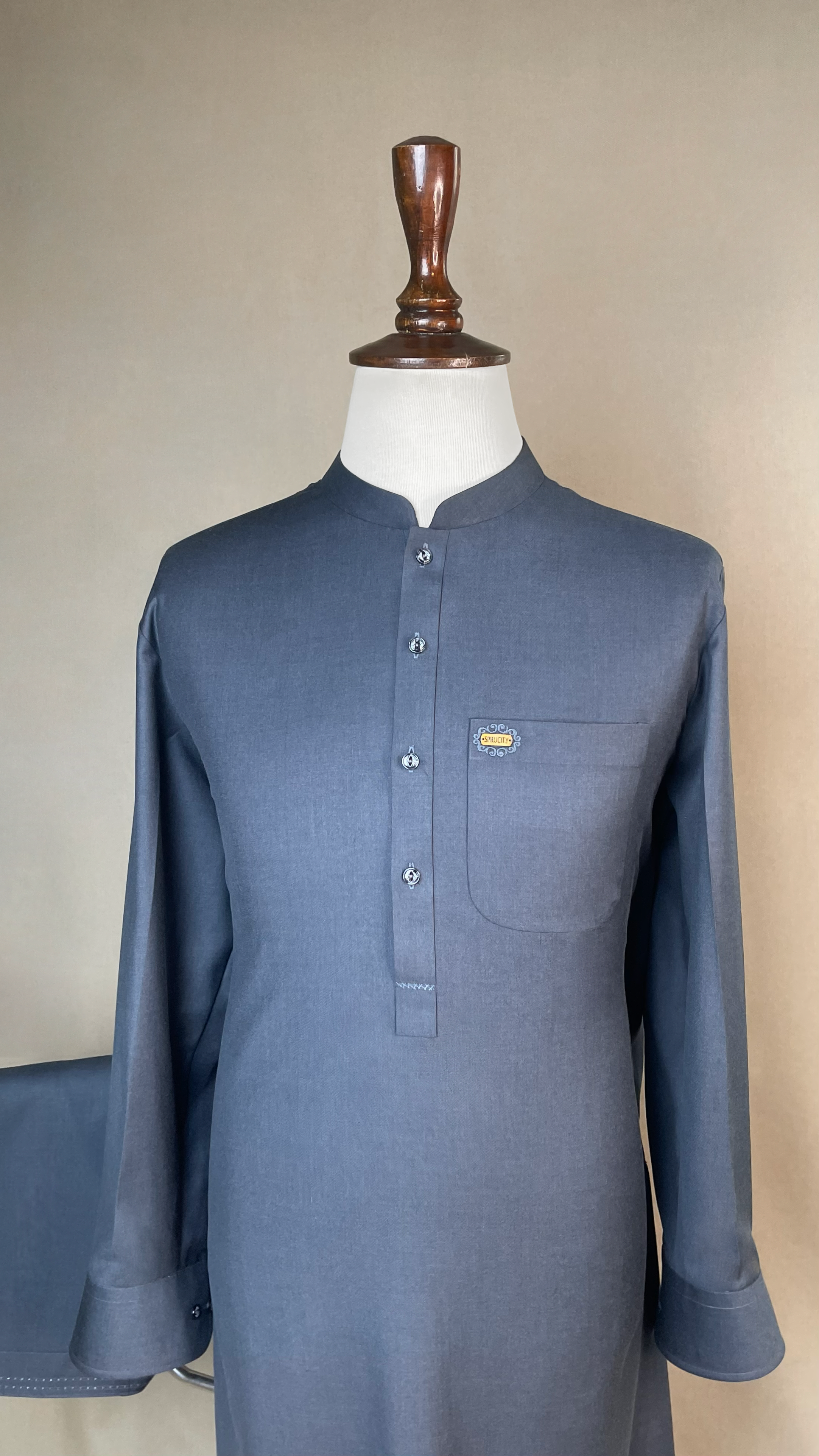 Slate Blue Shalwar Kameez In Imported Suiting Fabric (Winter Collection)