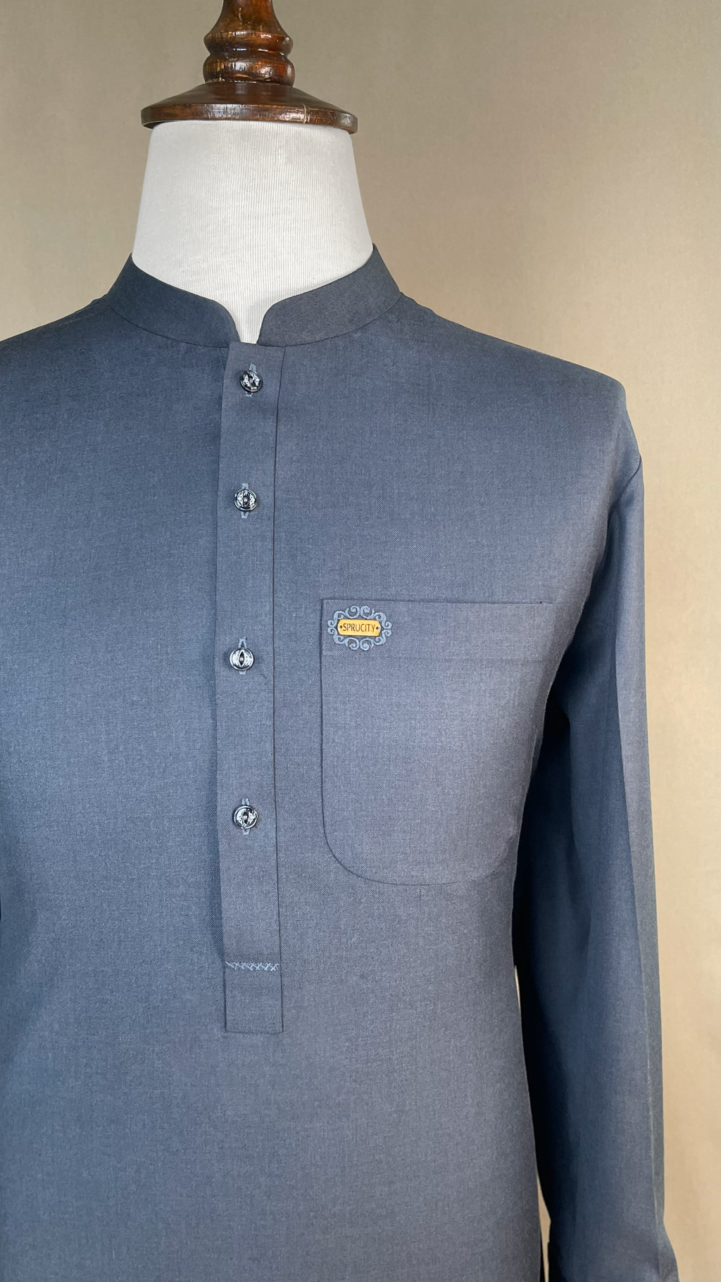 Slate Blue Shalwar Kameez In Imported Suiting Fabric (Winter Collection)