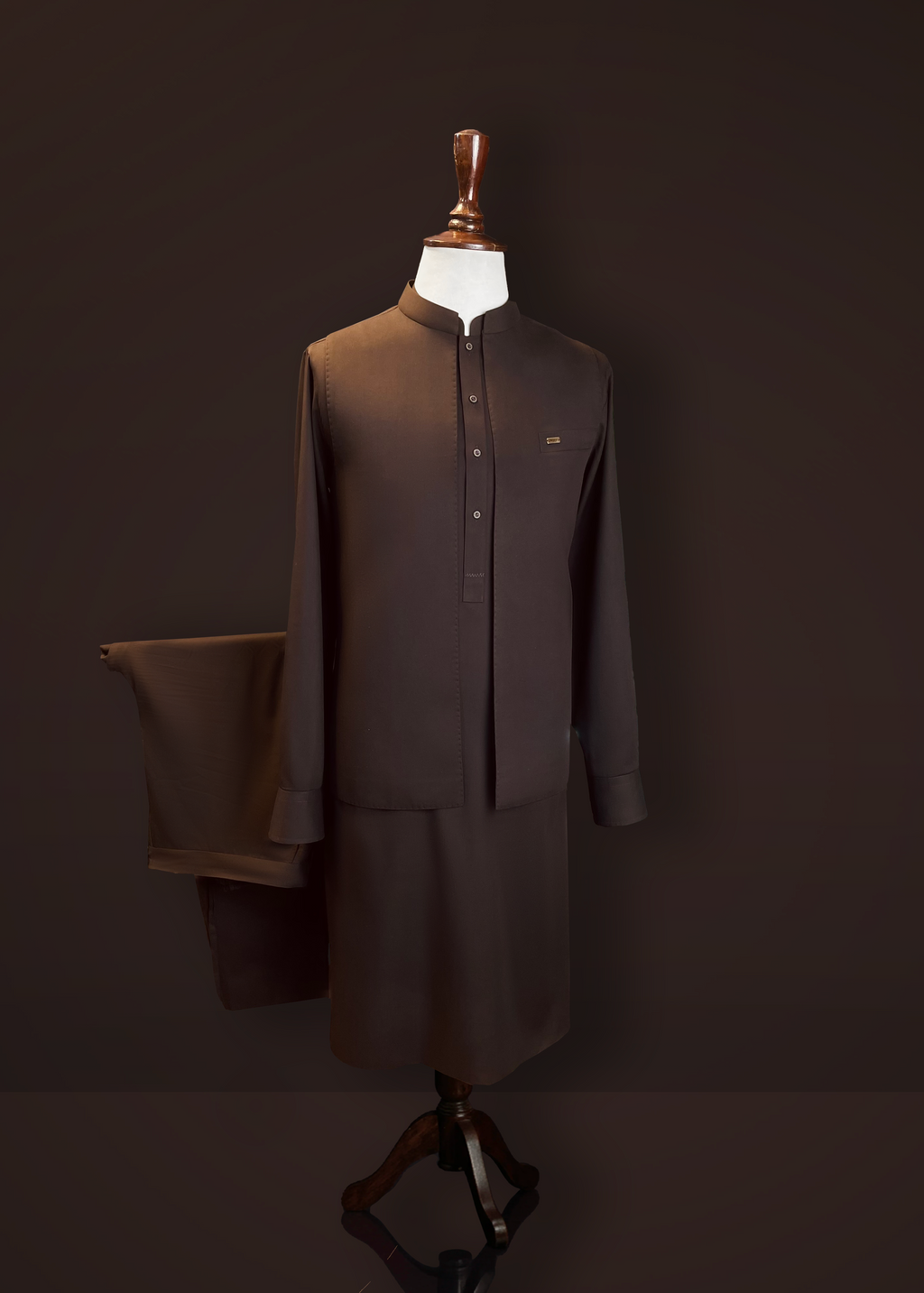 Classic Brown Shalwar kameez With Matching Waistcoat In Premium Wash & Wear Fabric