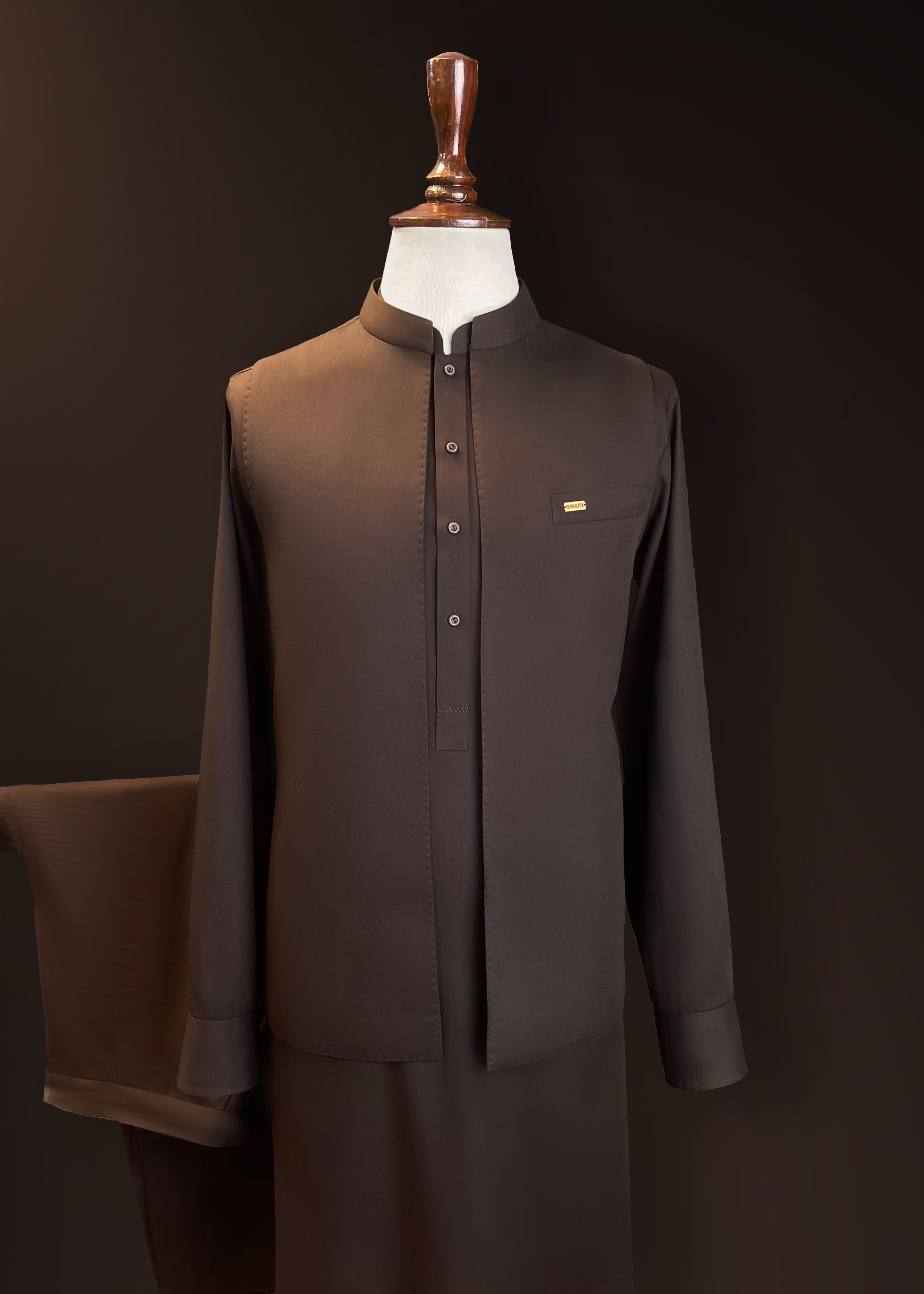 Classic Brown Shalwar kameez With Matching Waistcoat In Premium Wash & Wear Fabric
