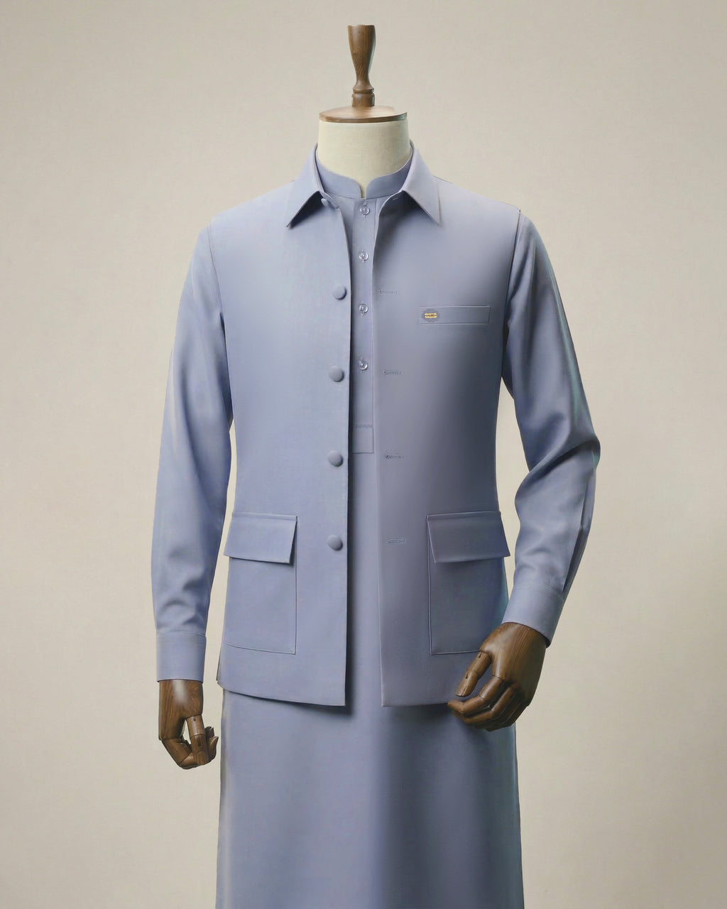 Glacier Grey Shalwar Kameez with Matching Structured Waistcoat